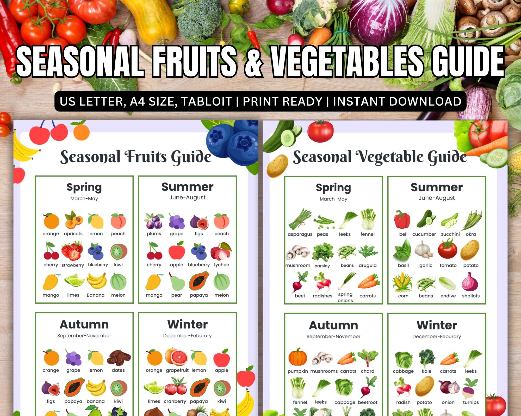 Seasonal Fruits And Vegetables Poster Produce Calendar Kitchen Decor Food Chart Seasonal Food Guide Vegetables Chart Food Lover Gift Etsy