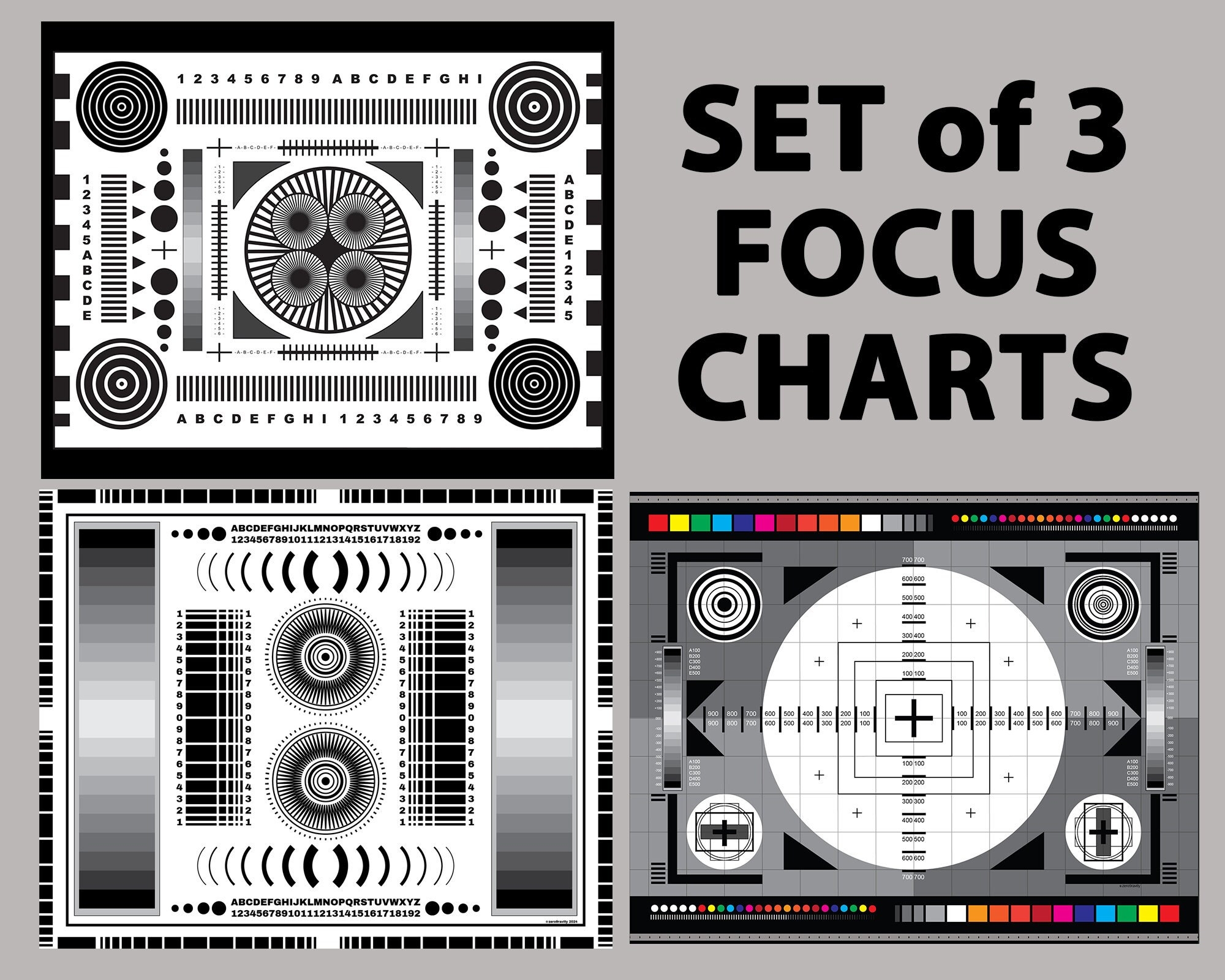 Set Of 3 Focus Charts For Photography Lens Test Digital Download Digital Print Photography Lenses Sony Canon Nikon Camera Video Etsy