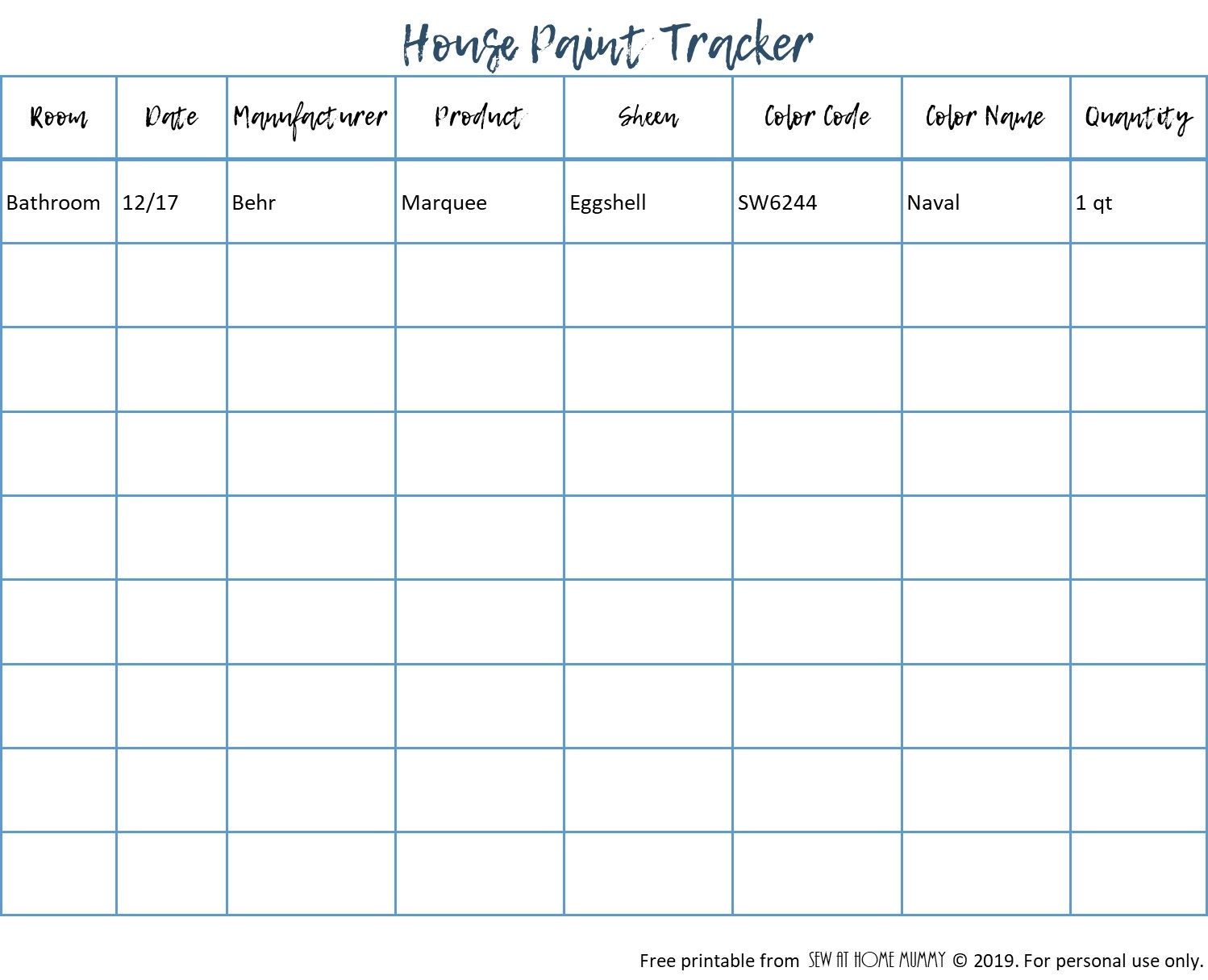 Sew At Home Mummy Free Paint Tracker And Planner Chart Printable For Your Home 