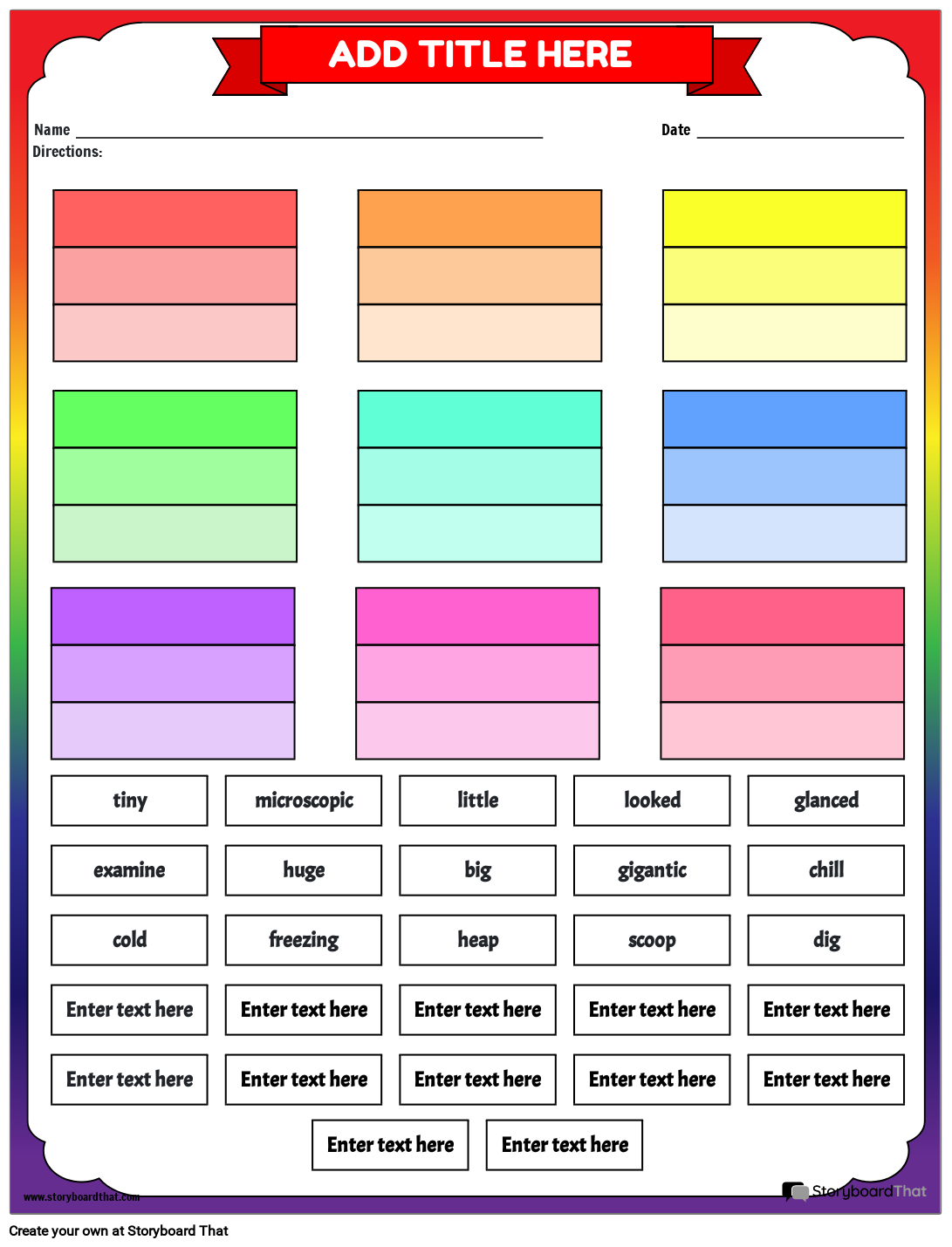 Shades Of Meaning Storyboard That Worksheets
