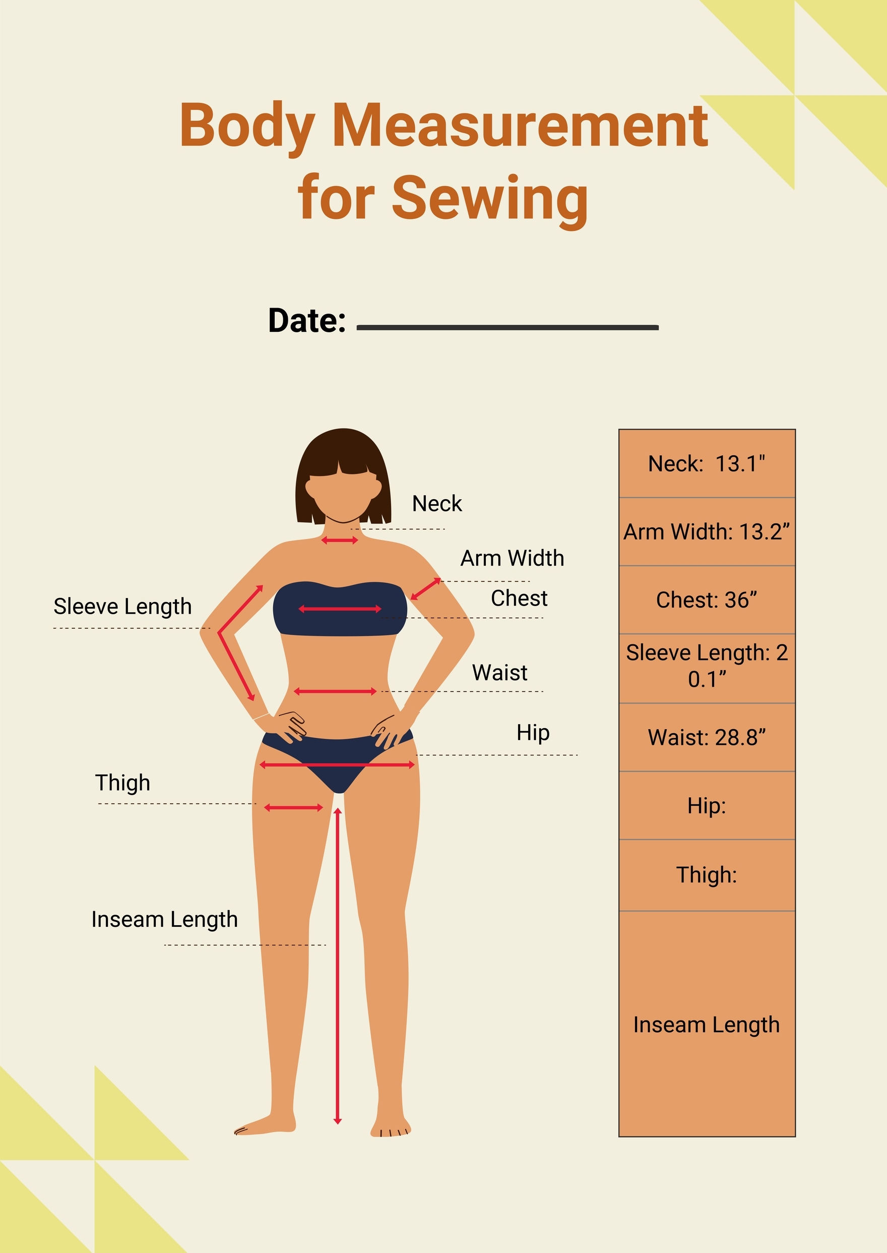 Printable Body Measurement Chart For Sewing