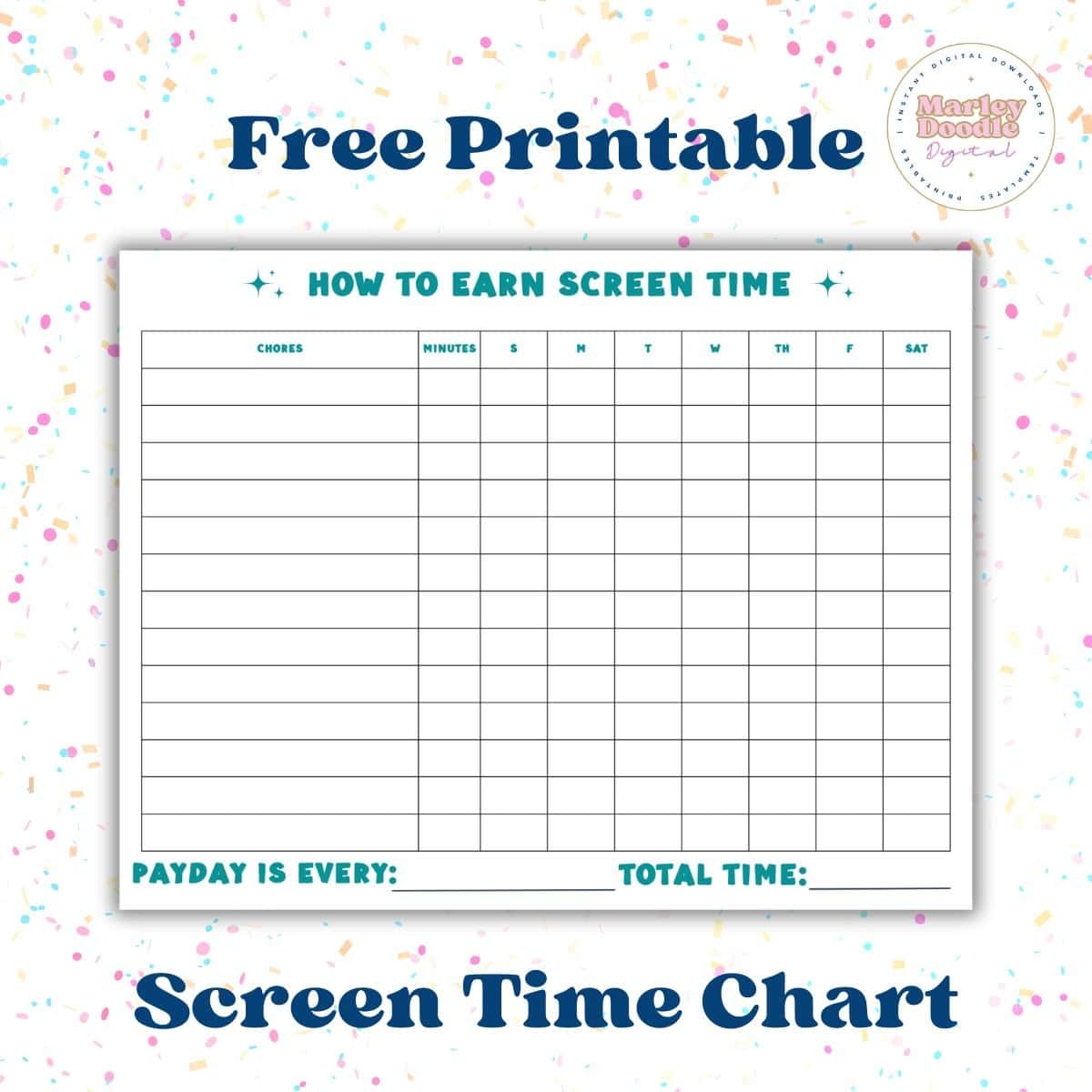 Simple Free Printable How To Earn Screen Time Chore Chart Marley Doodle Digital