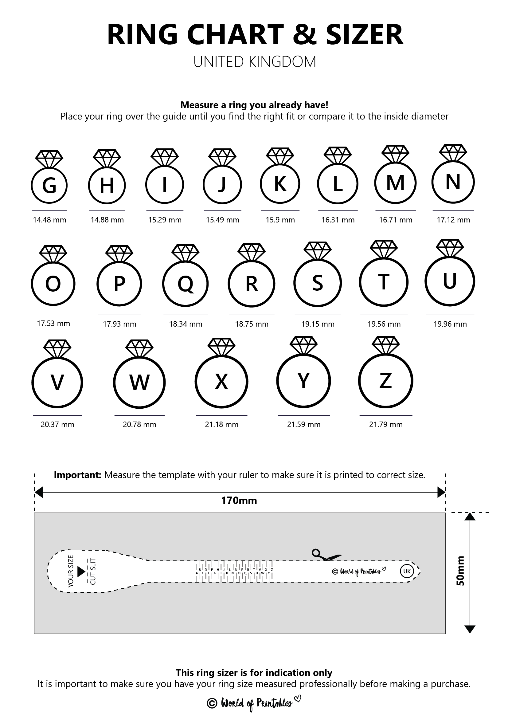 Printable Circular Ring Size Chart