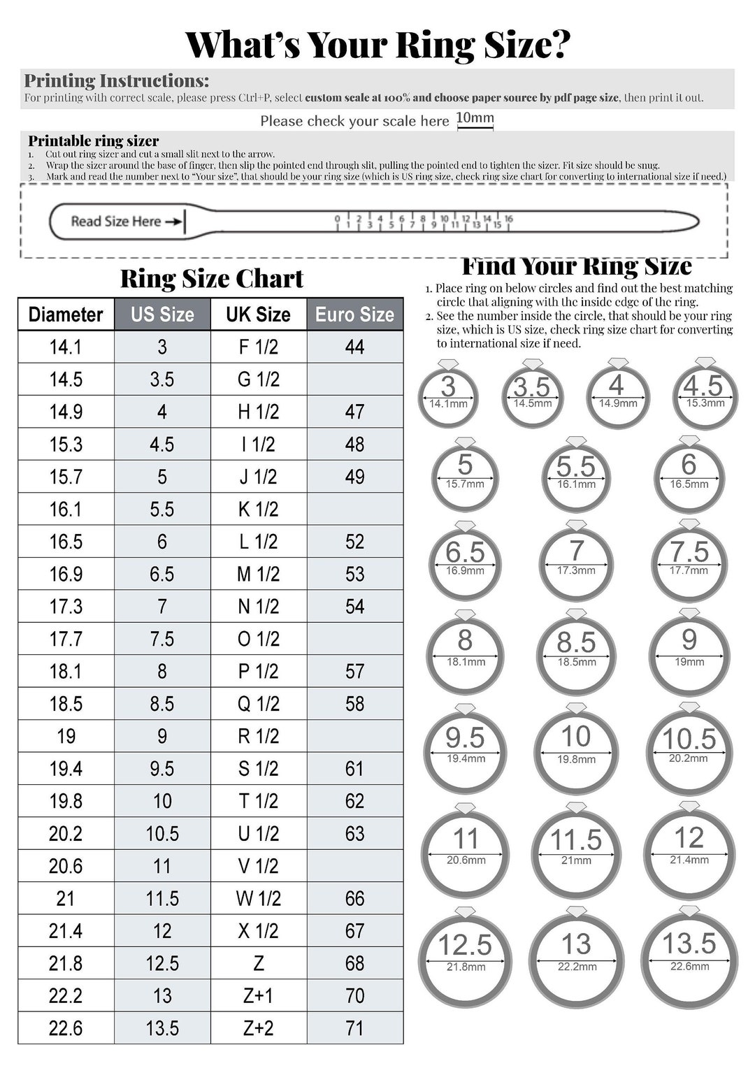 Sizer Tool Print Off Ring Size Chart Printable Ring Women 039 s Ring Sizes Compared To Men 039 s Mens