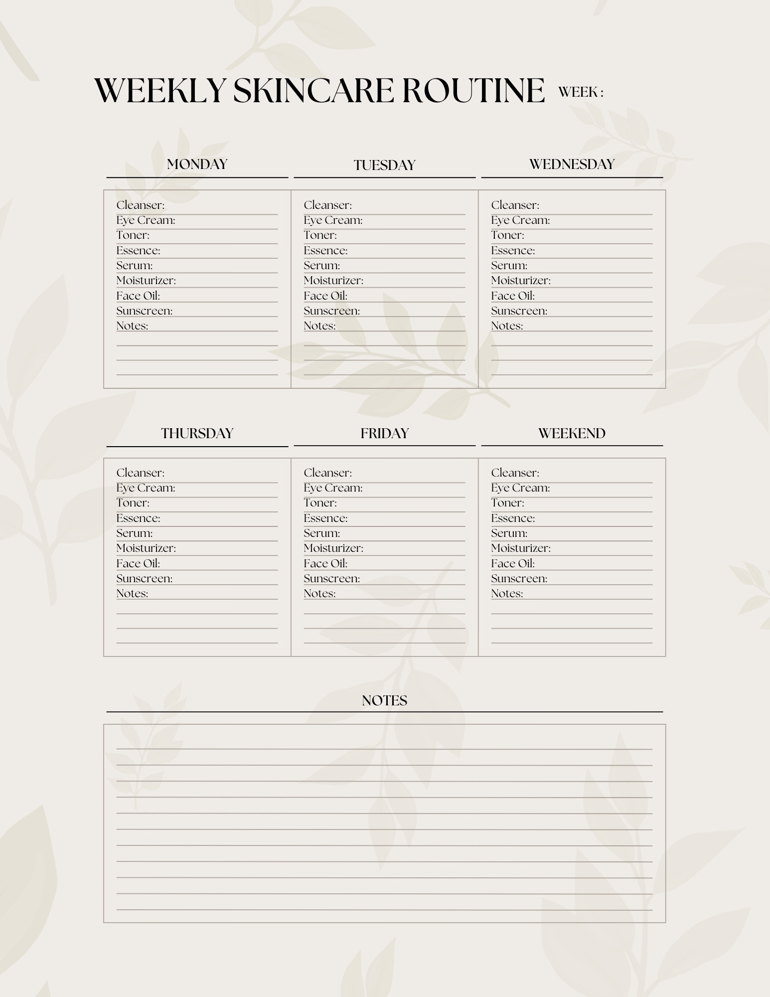 Skincare Routine Template Printable