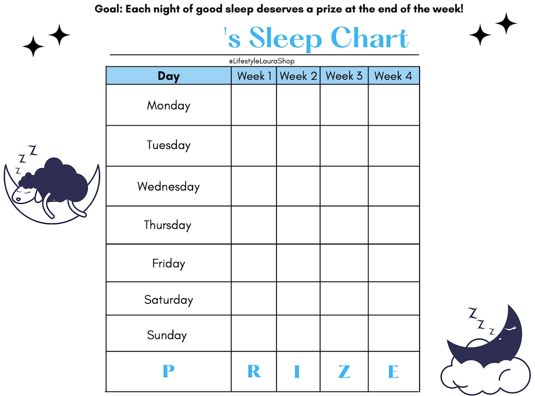 Sleep Chart For Kids Printable Worksheet Cute Sleep Tracker Kid friendly Organized Template Instant Download Etsy