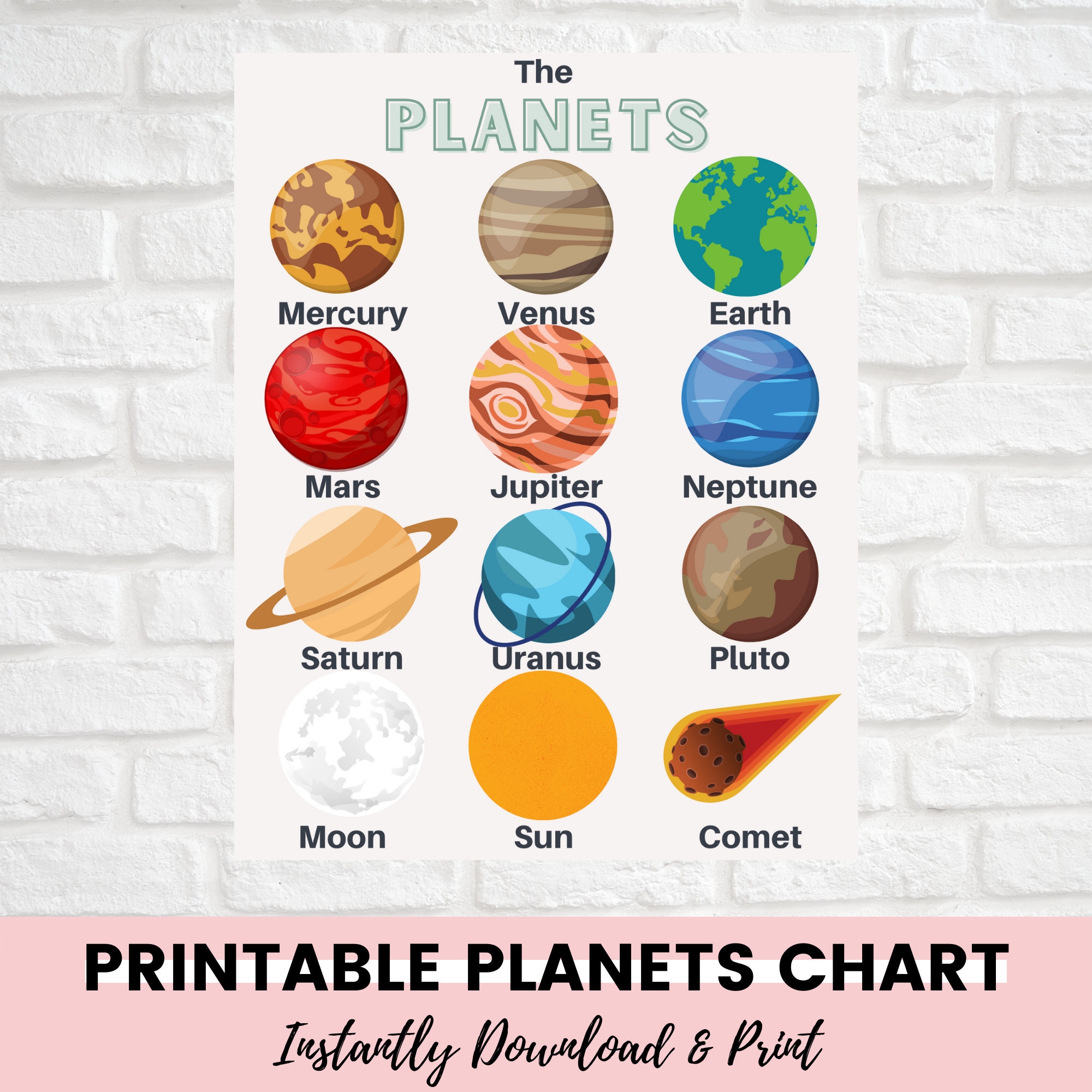 Solar System Chart Educational Printable Homeschool Printable Digital Download Homeschool Resource Preschool Activity Learning Planets Etsy