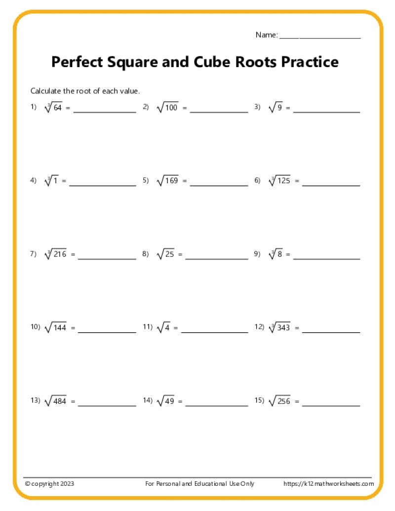 Square Roots Cube 4th 5th 6th Roots K12 Math Worksheets Square Roots Cube 4th 5th 6th Roots K12 Math Worksheets
