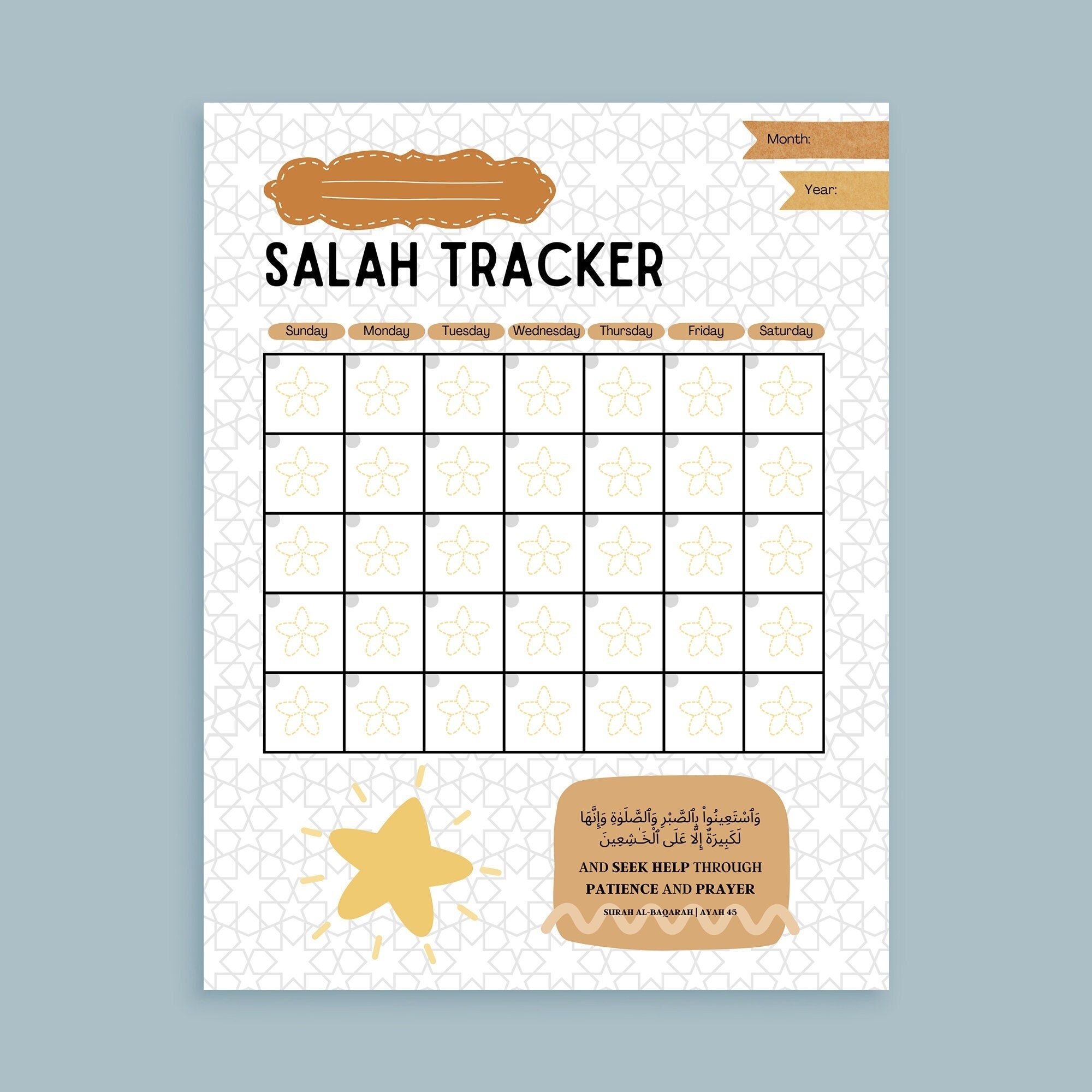 Star Salah Tracker Muslim Prayer Checklist digital Download Etsy