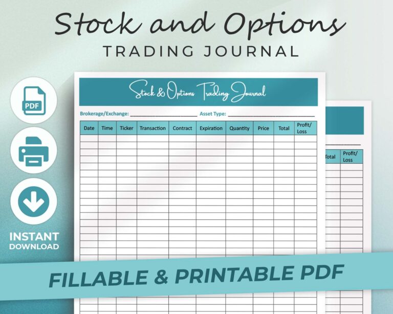 Stock And Options Trading Journal Fillable Printable Transaction Tracker Stock Planner PDF Etsy