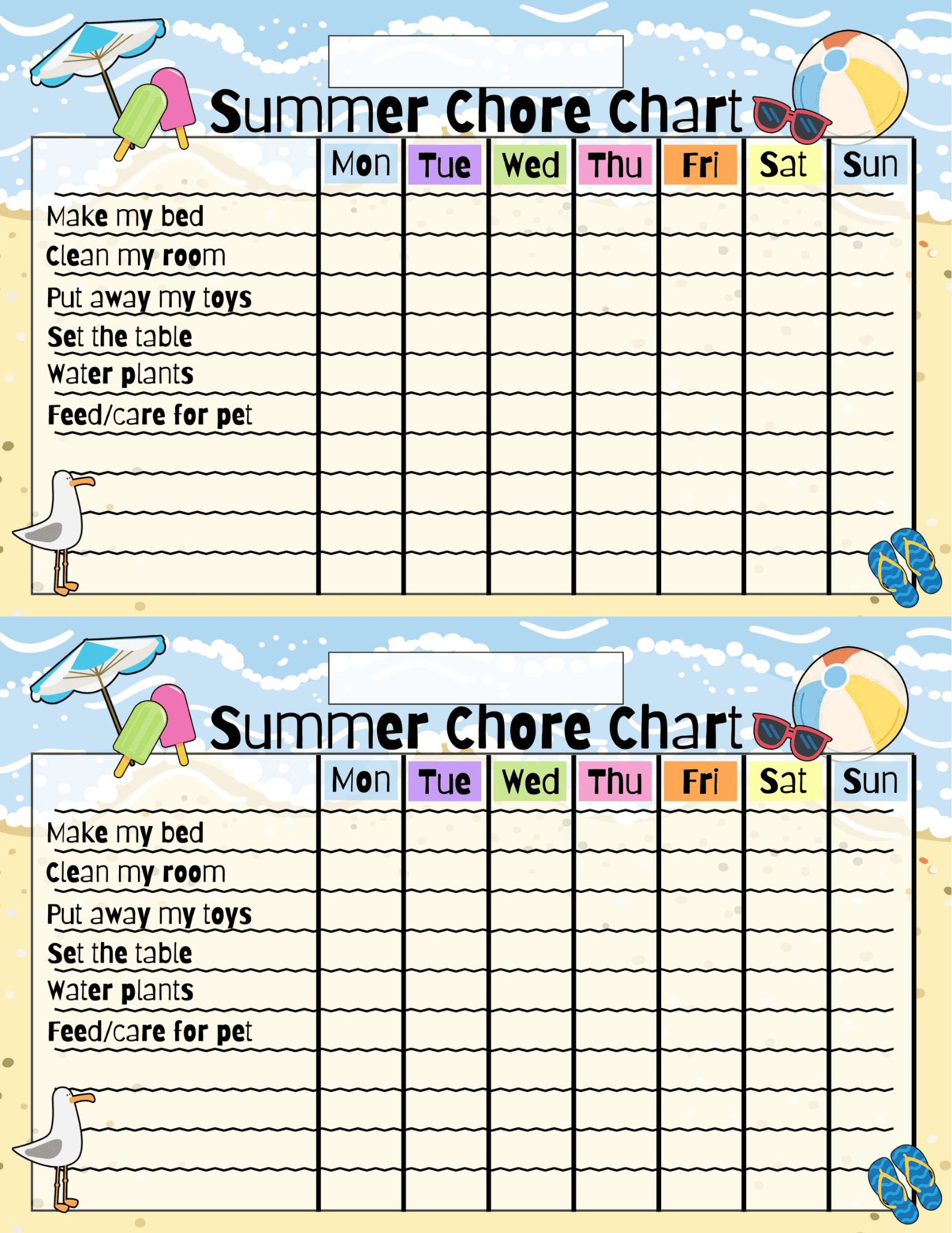 Summer Chore Chart Michelle James Designs