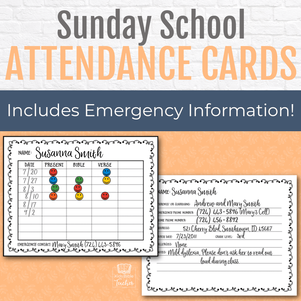 Sunday School Attendance Cards Kids Bible Teacher Sunday School Attendance Cards Kids Bible Teacher