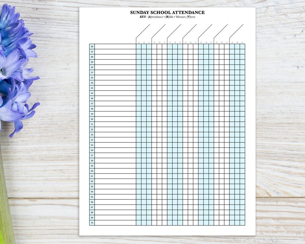 Sunday School Attendance Sheet With Birthday Tracker Printable Etsy