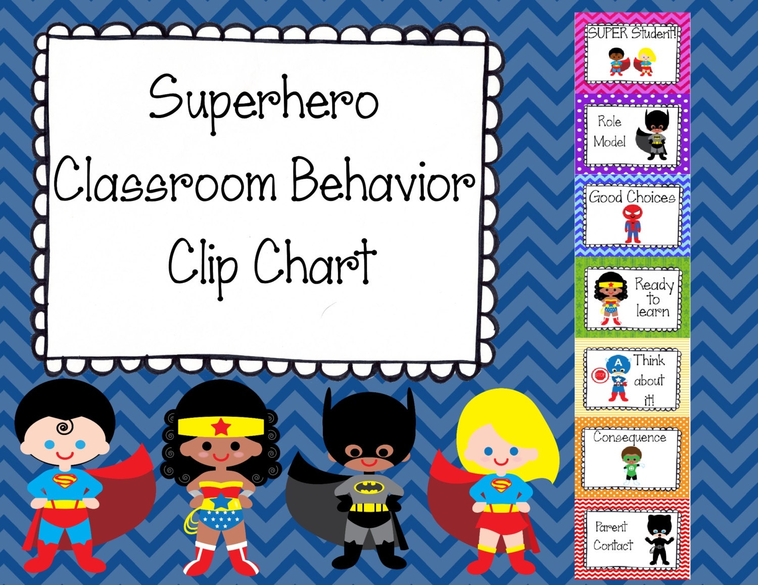 Superhero Classroom Behavior Clip Chart Etsy