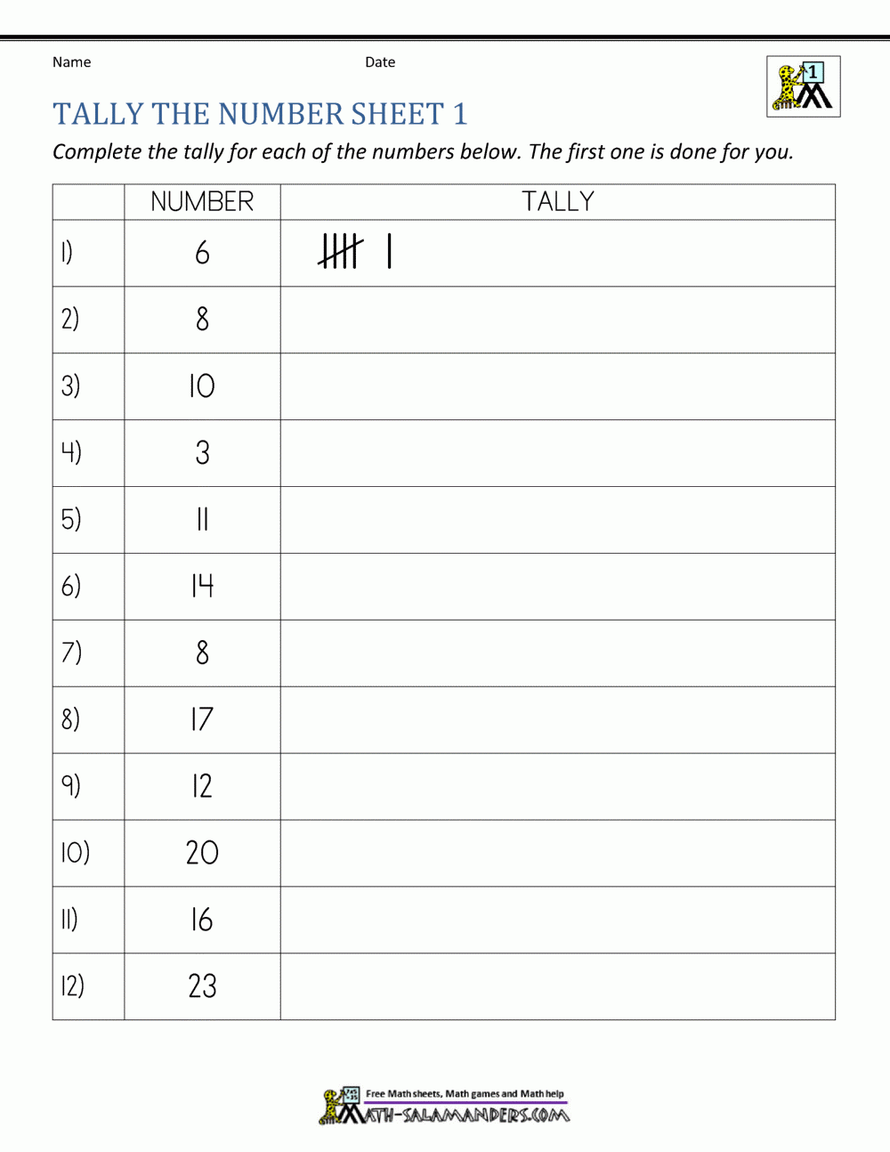 Printable Tally Mark Charts