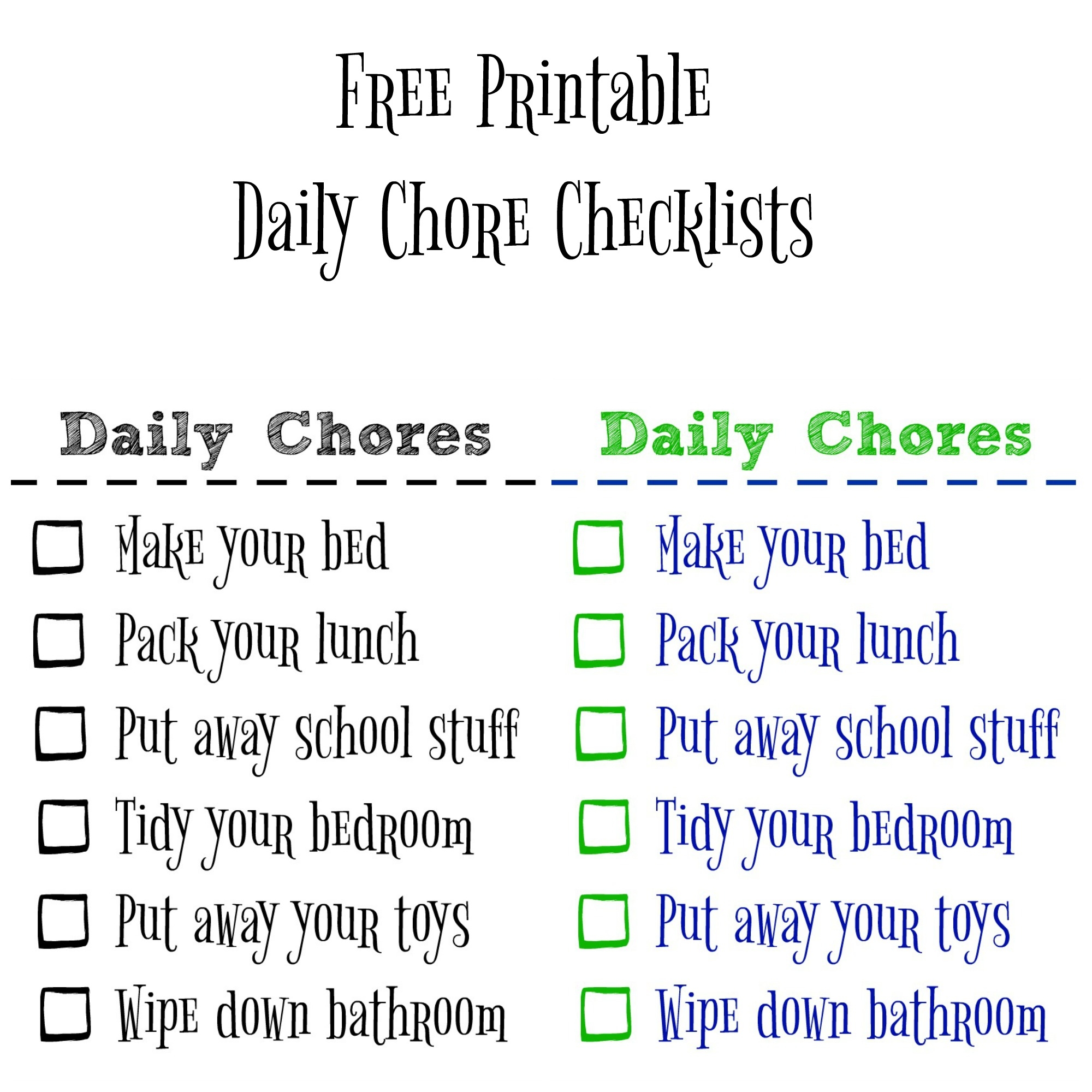 Free Printable Kids Chore Chart Free Printable Kids Chore Chart