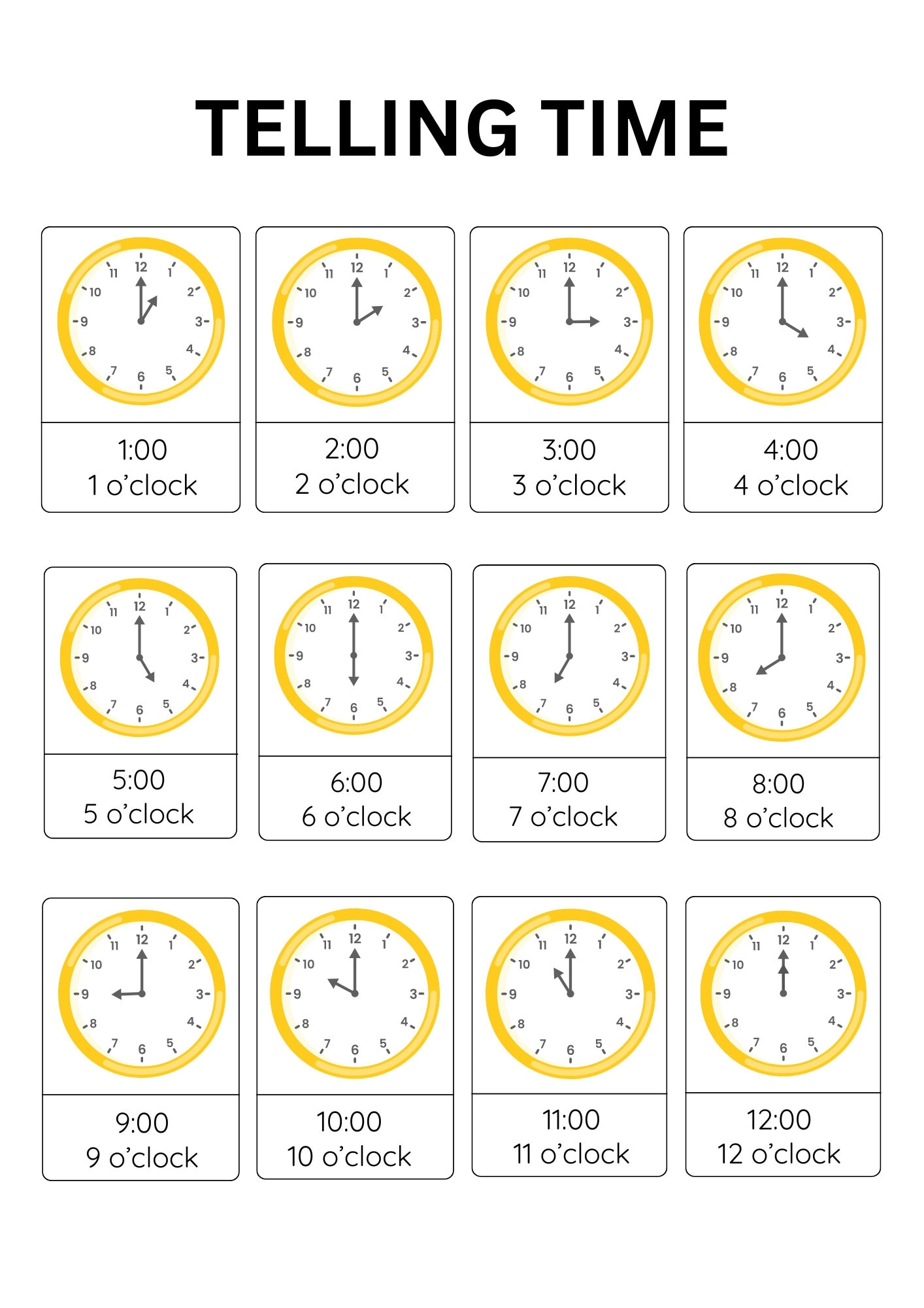 Telling Time Poster Clock Learning Chart digital Download Etsy