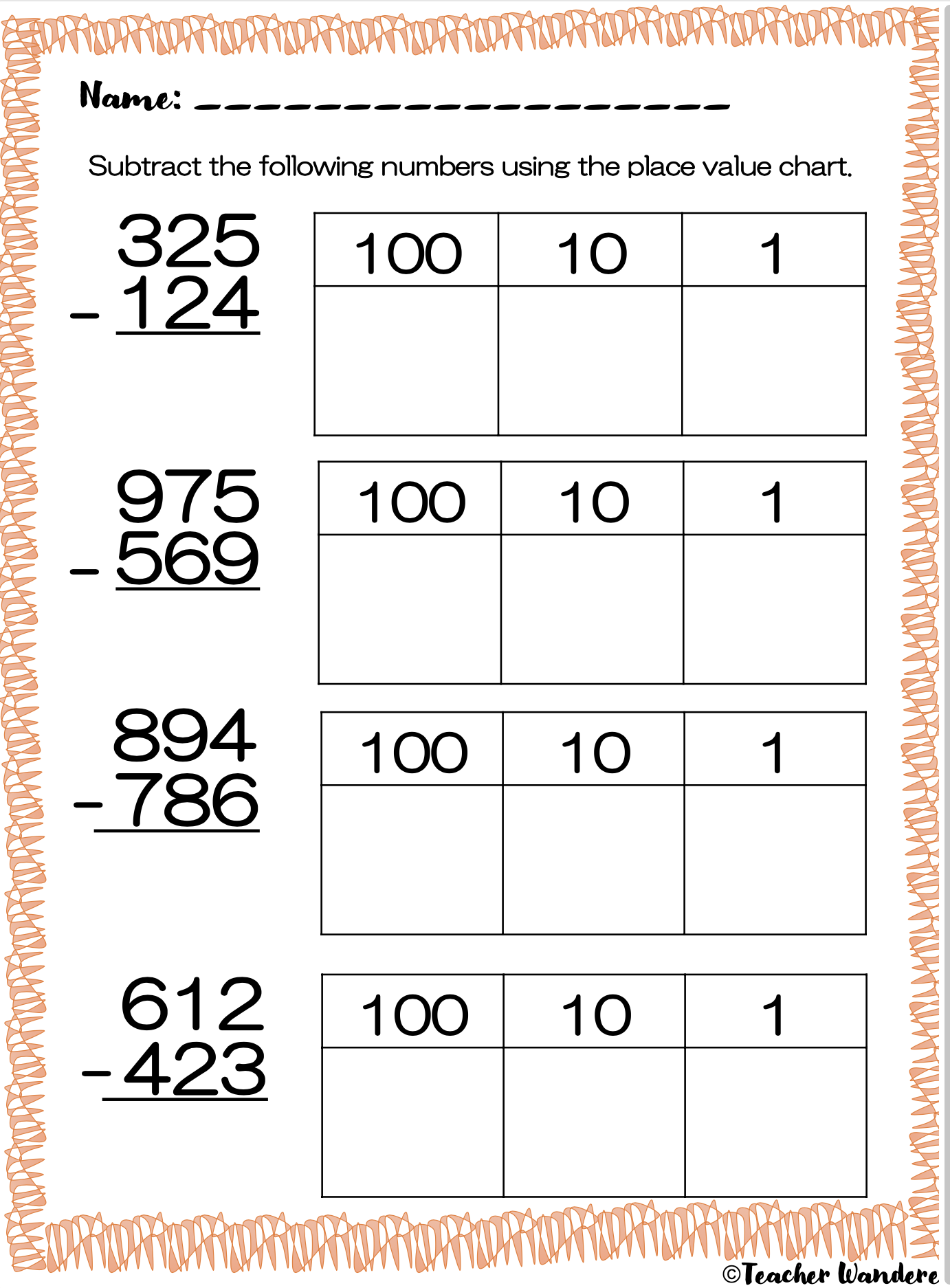 Three Digit Subtraction With Place Value Chart Made By Teachers Three Digit Subtraction With Place Value Chart Made By Teachers