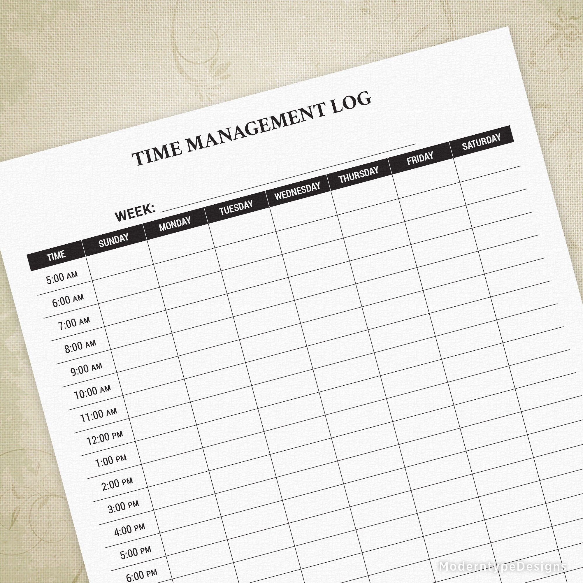 Time Management Log Printable Minutes Of The Day Tracker Hourly Form Weekly Planner Daily Digital File Chart Instant Download Dap004 Etsy