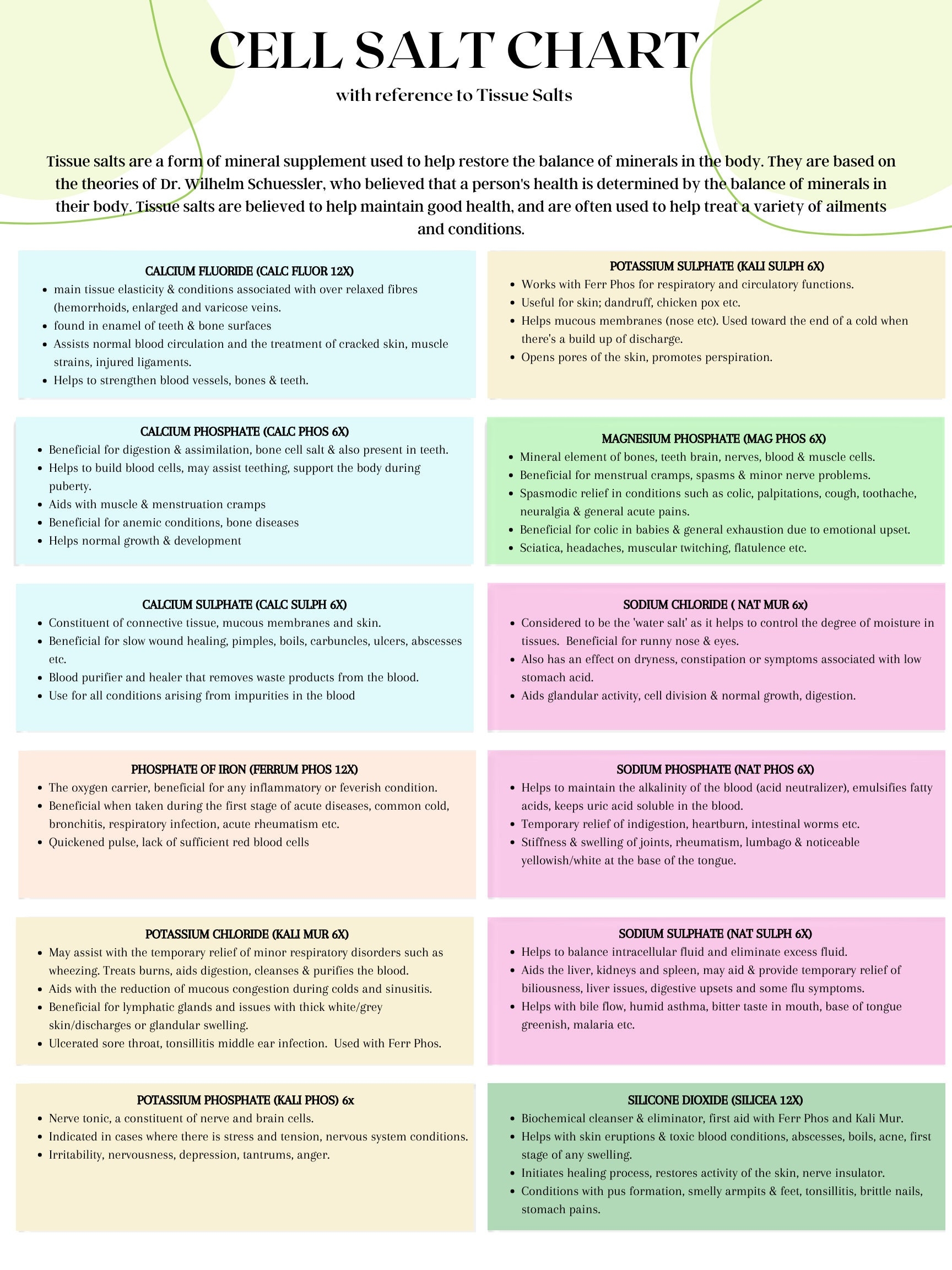 Tissue Salt Chart Digital Download 18X24 Poster Size Etsy