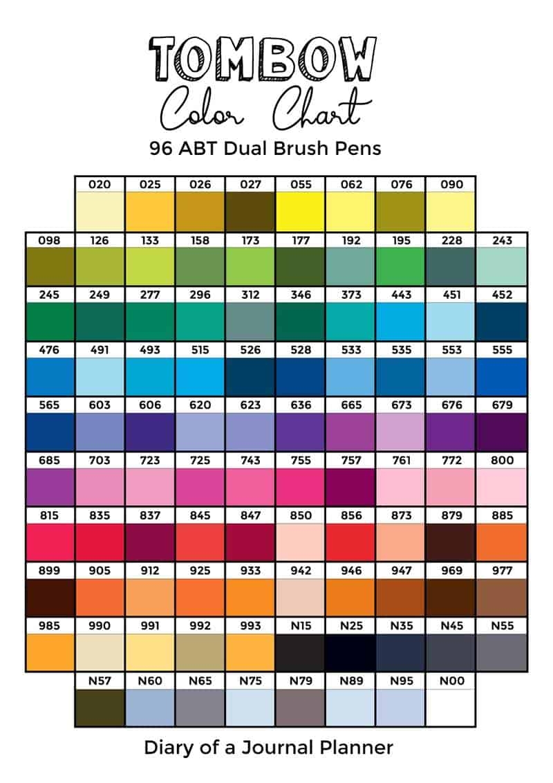 Tombow Color Chart Printable To Track Your 108 Or 96 Dual Brush Pens Tombow Color Chart Printable To Track Your 108 Or 96 Dual Brush Pens