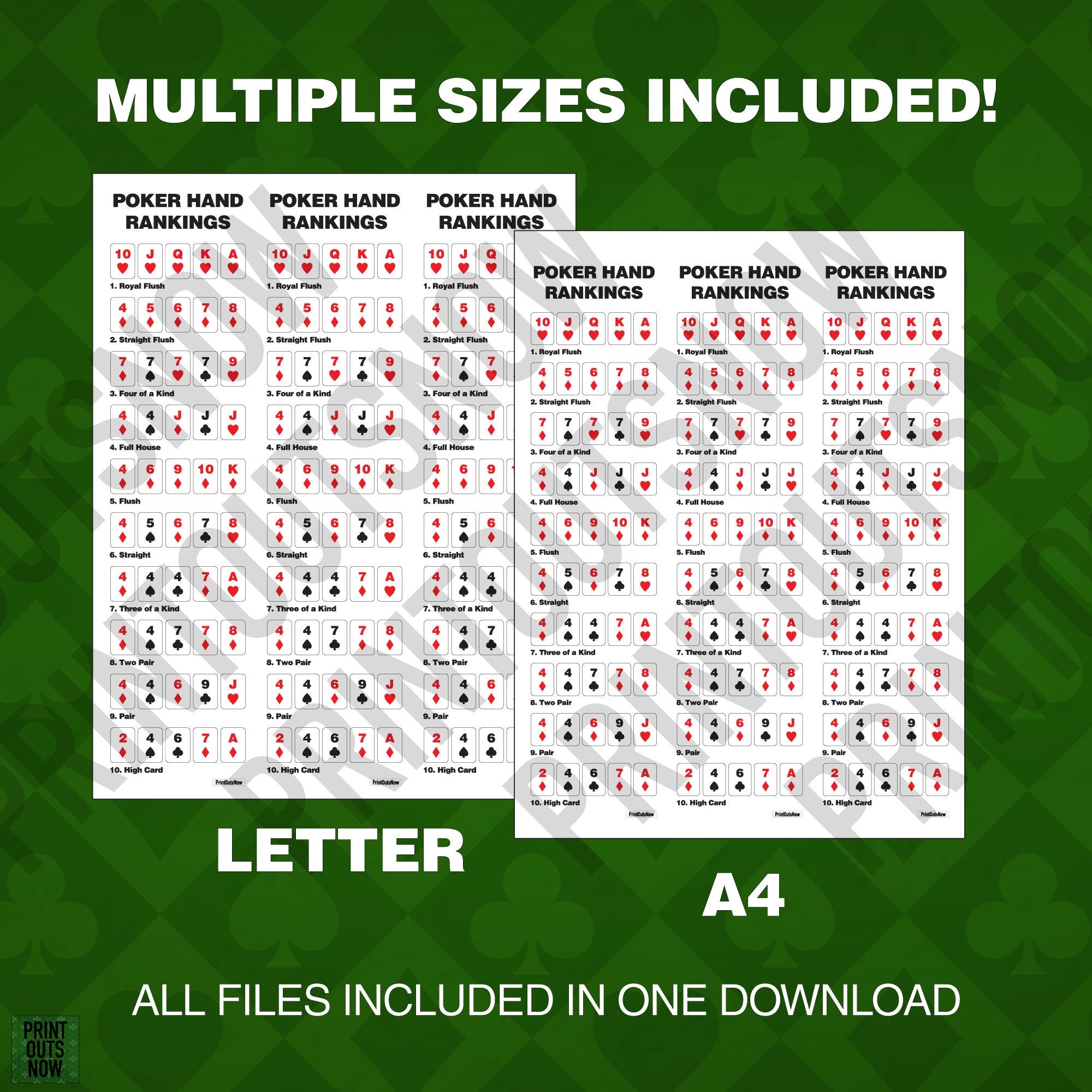 Winning Poker Hands Printable Chart