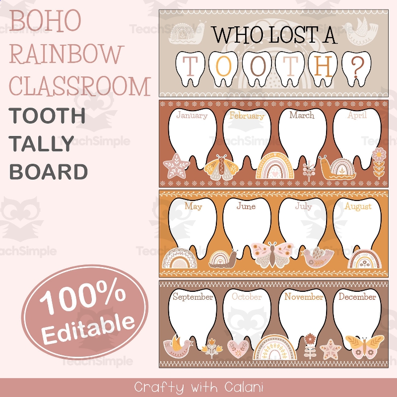 Tooth Tally Board In Boho Rainbow Theme 100 Editable By Teach Simple
