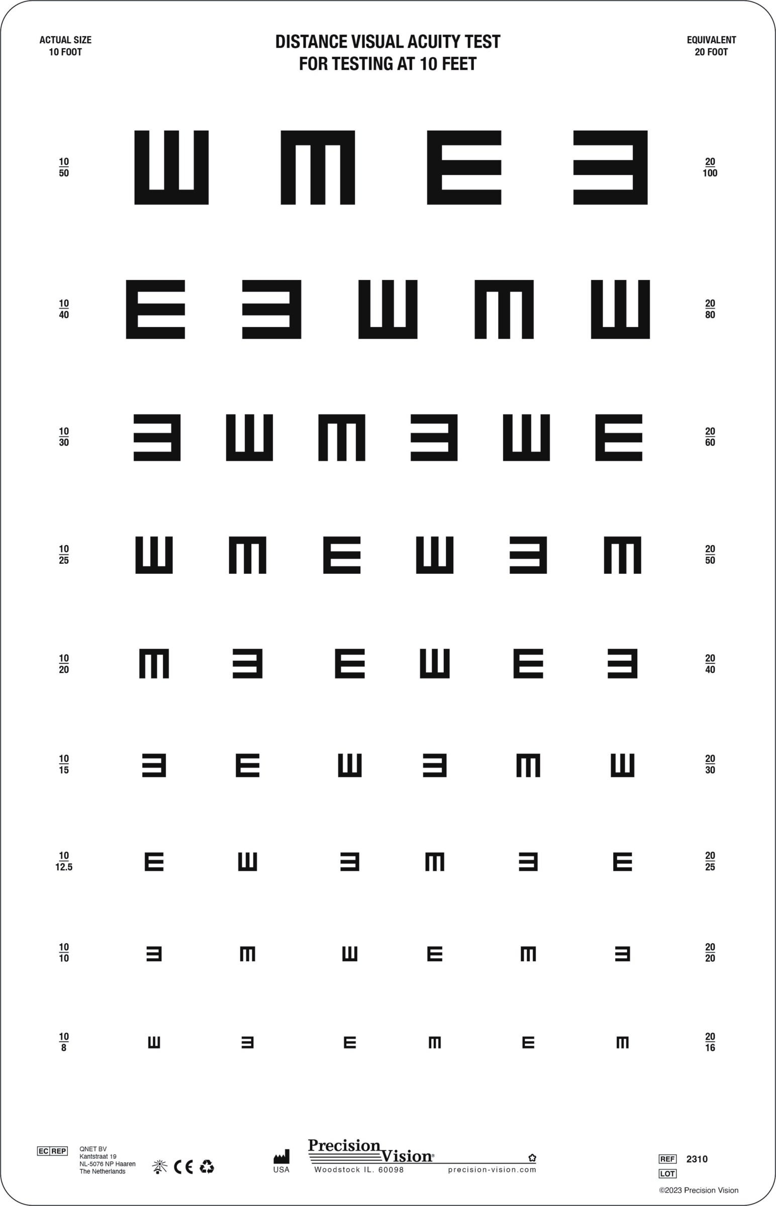 Traditional Tumbling E Visual Acuity Chart Precision Vision Traditional Tumbling E Visual Acuity Chart Precision Vision