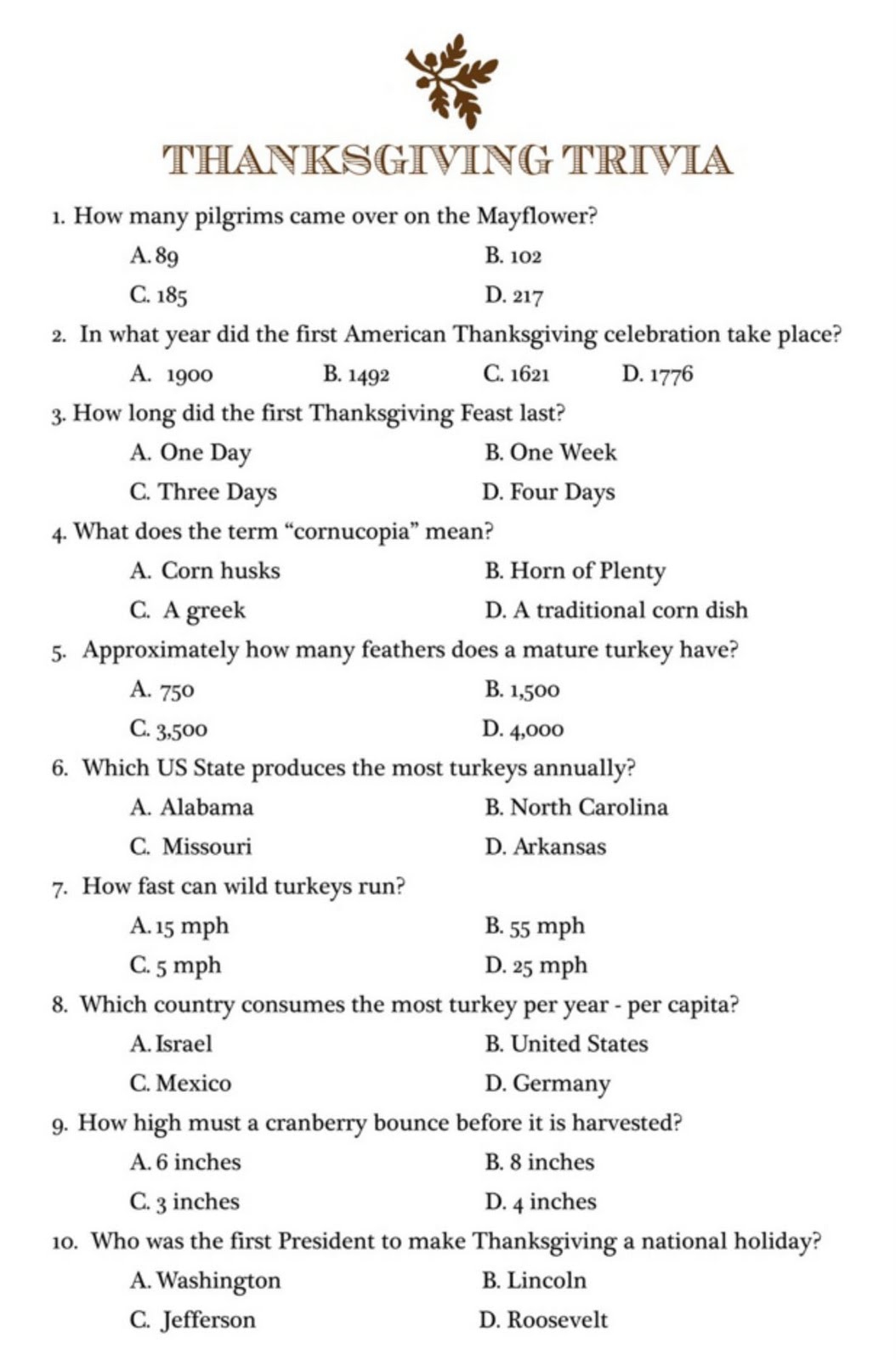 Trivia Questions And Answers 10 Free PDF Printables Printablee