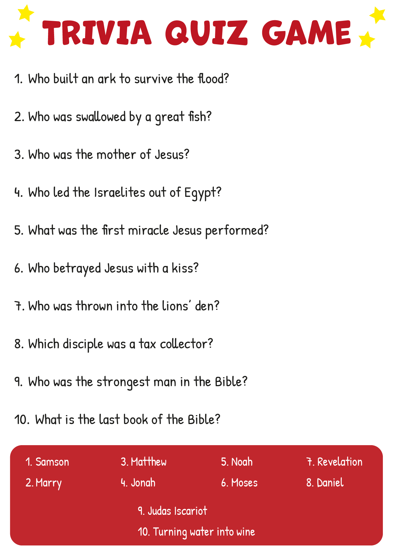 Trivia Questions And Answers 10 Free PDF Printables Printablee