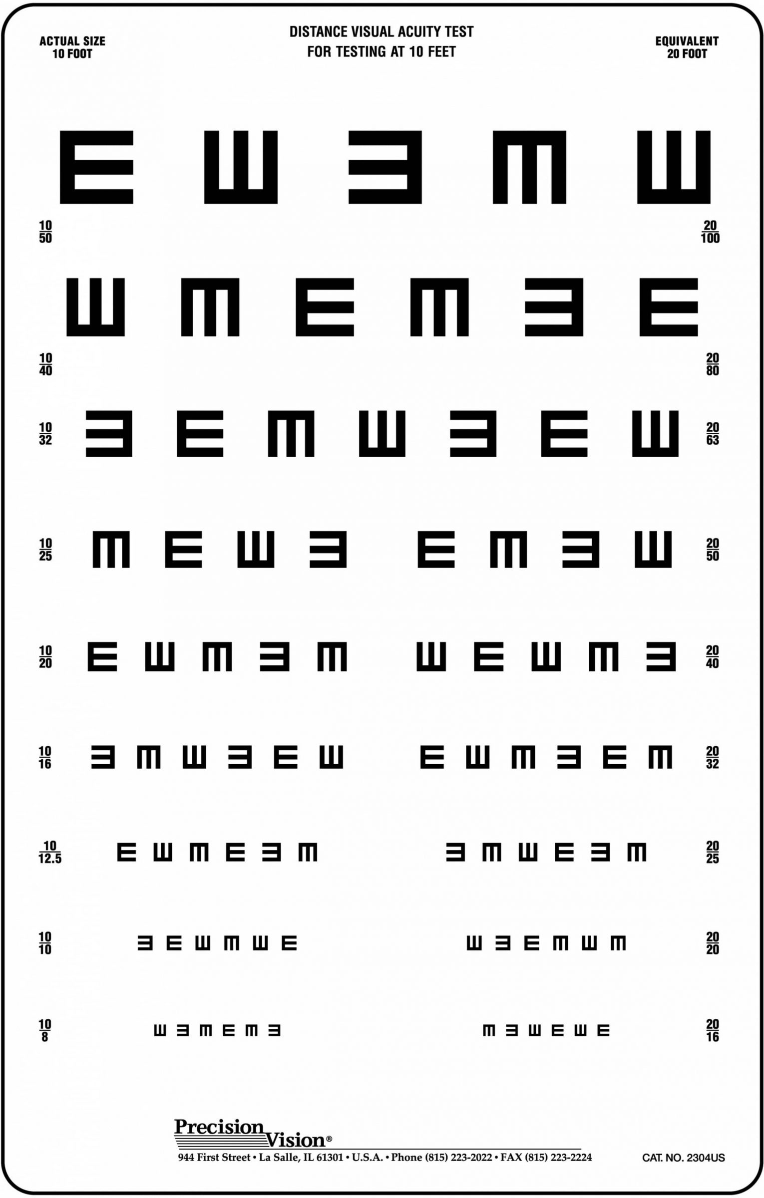 Tumbling E Visual Acuity Chart 3 Meters Precision Vision Tumbling E Visual Acuity Chart 3 Meters Precision Vision
