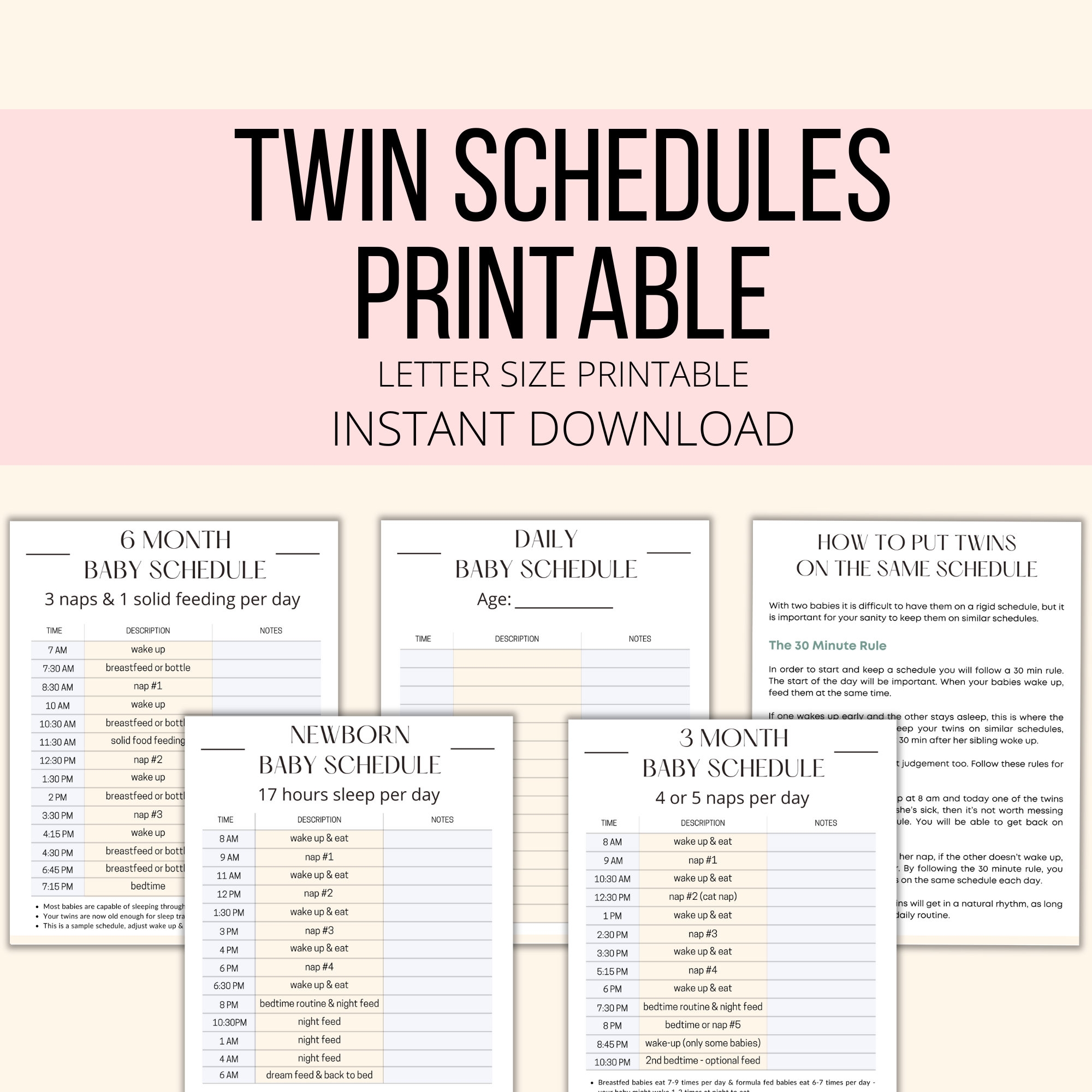 Twin Schedule Printable Twin Schedules Tracker PDF Twin Feeding Sleeping Schedule Planner Baby Twins Schedule Template Etsy