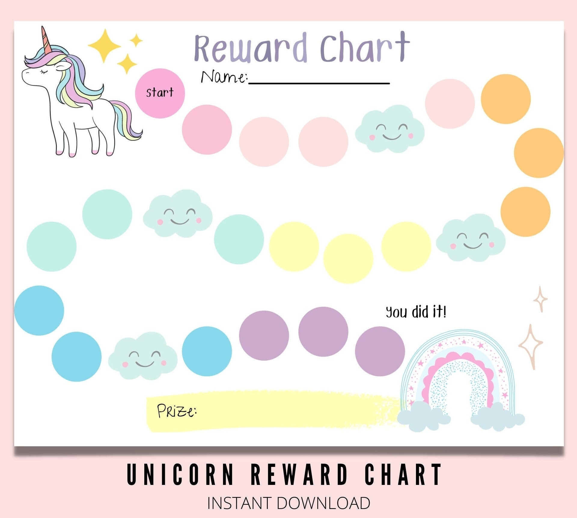 Unicorn Reward Chart For Kids Printable Chore Chart Girls Rainbow Unicorn Sticker Chart Girls Reward Chart Kids Behavior Chart Etsy