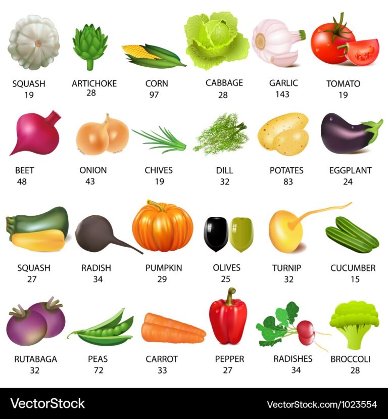 Vegetable Calories Chart Royalty Free Vector VectorStock