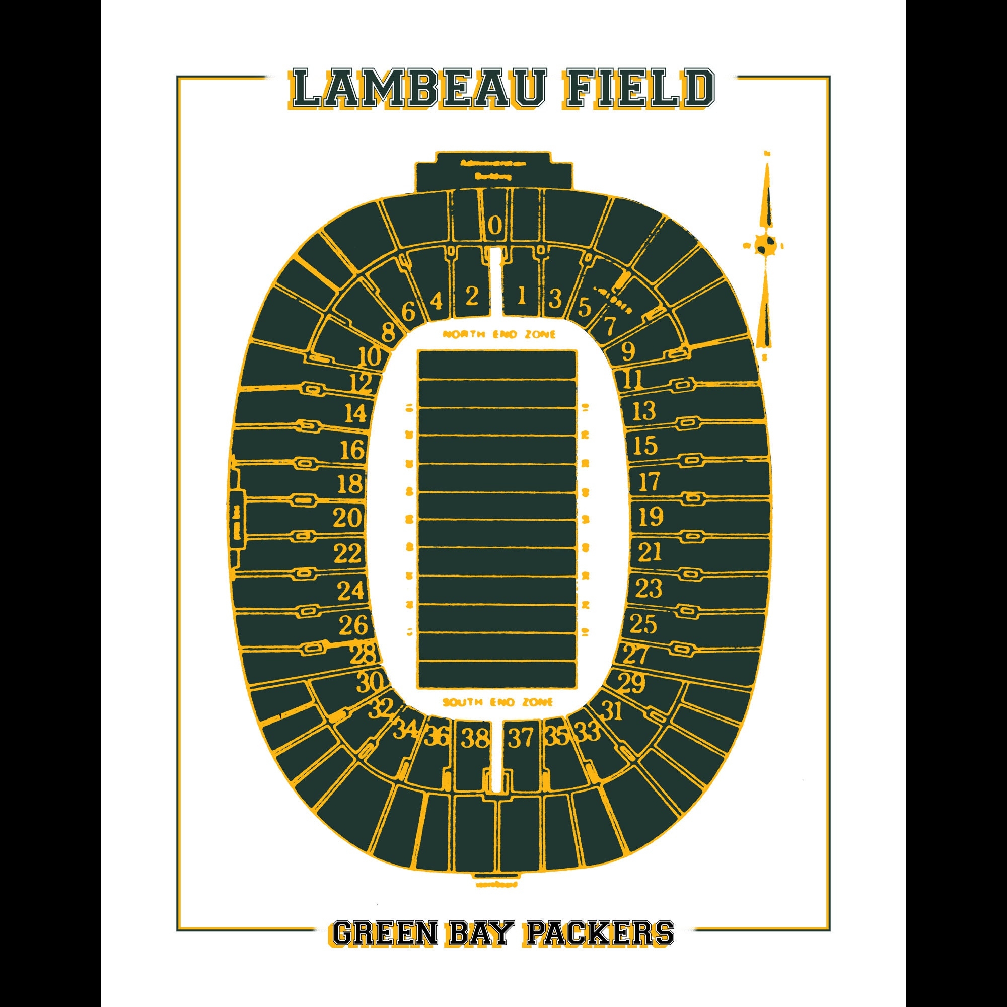 Vintage Lambeau Field Seating Chart Print Green Bay Packers Art Etsy Norway