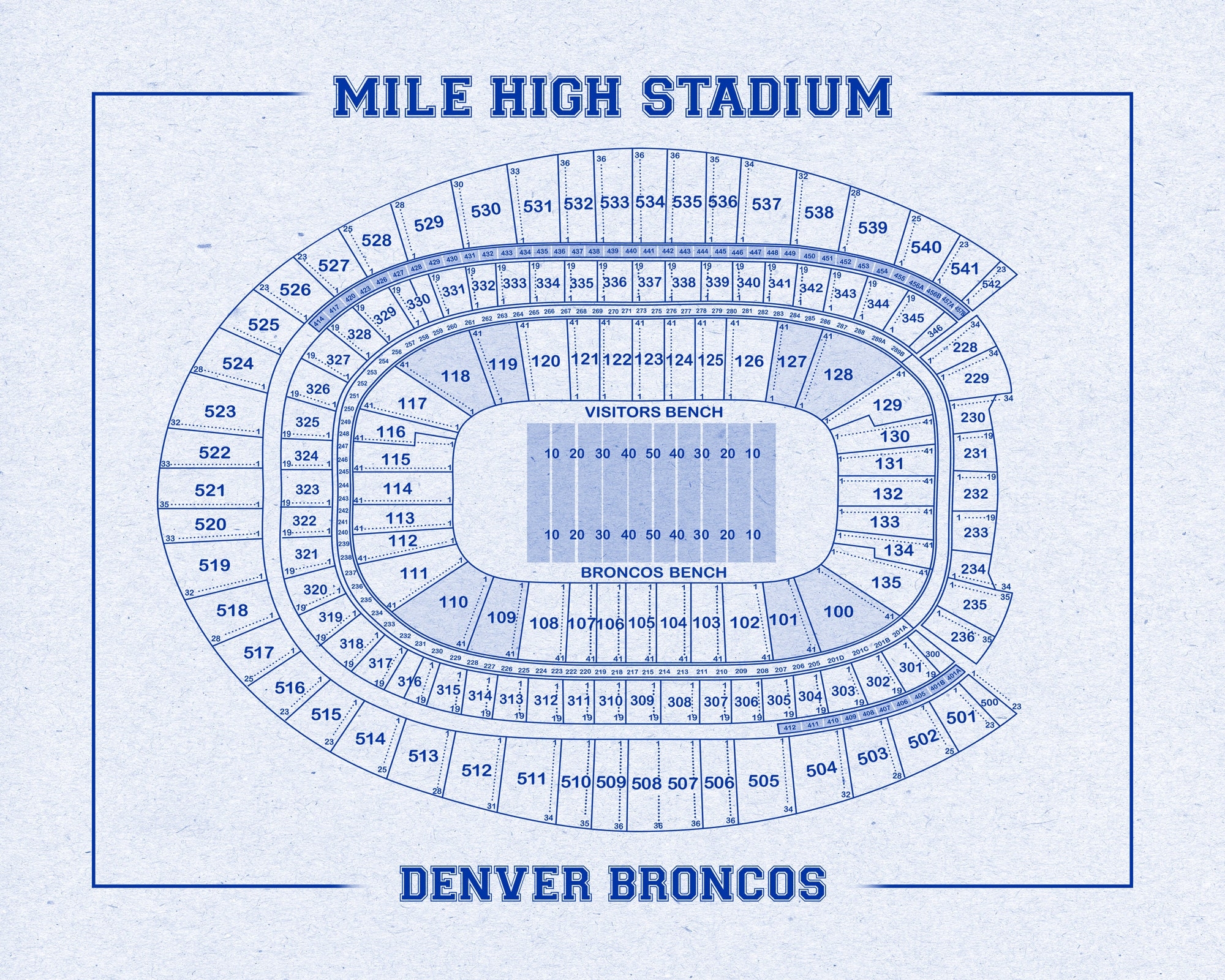 Vintage Mile High Stadium Seating Chart Print Denver Broncos Art Etsy