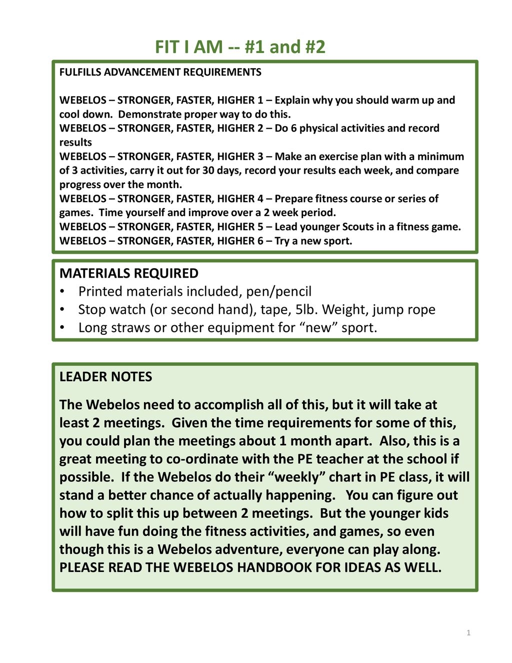 Webelos Fitness Chart For Stronger Faster Higher Cub Scout Ideas Worksheets Library