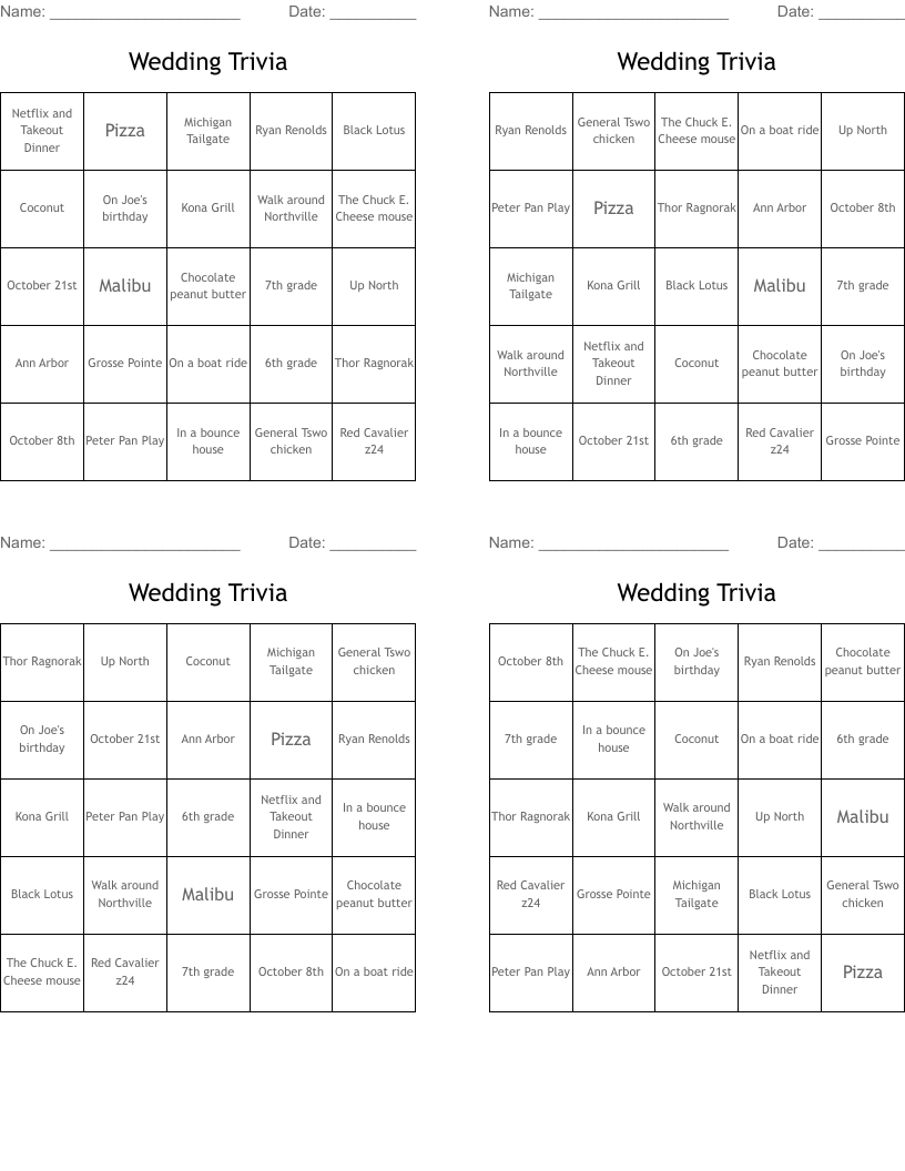 Trivia Chart Printable