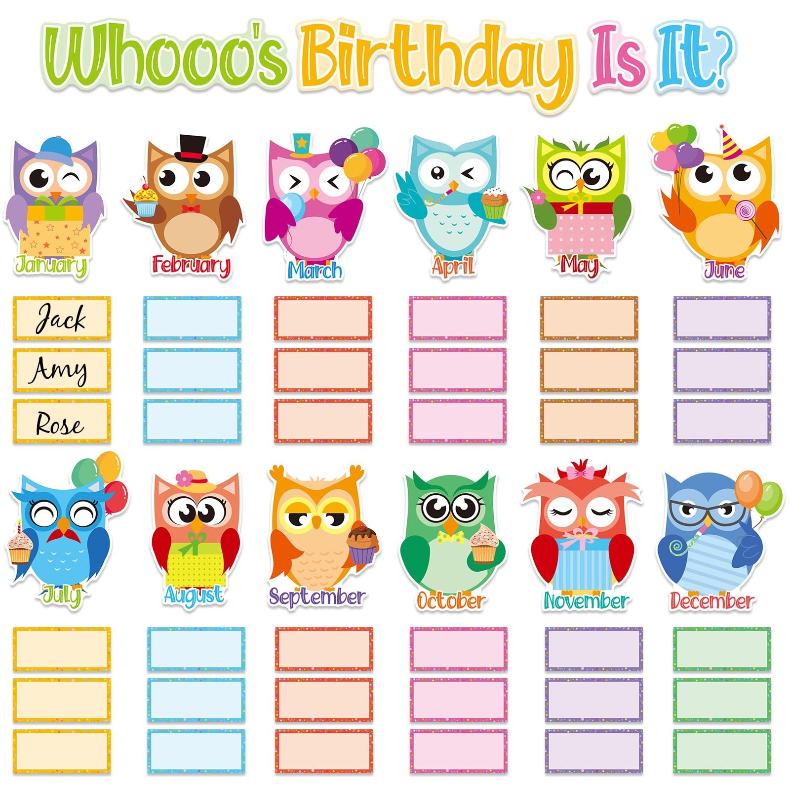 Weekgrat 64 Pcs Happy Birthday Bulletin Board Set Owl Cutouts Birthday Classroom Decorations Owl Birthday Calendars Chart Poster Supplies For First Day Of School Teacher Classroom Wall Decor Amazon sg Office Products