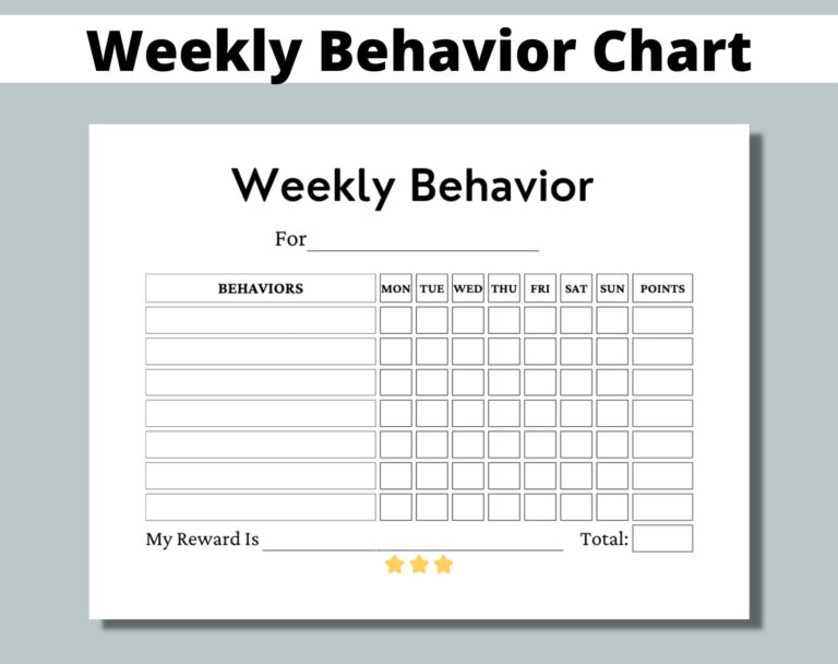 Weekly Behavior Chart Printable For Kids Students Classroom Preschool Kindergarten Home Points Reward Chart Sticker Chart Etsy Israel