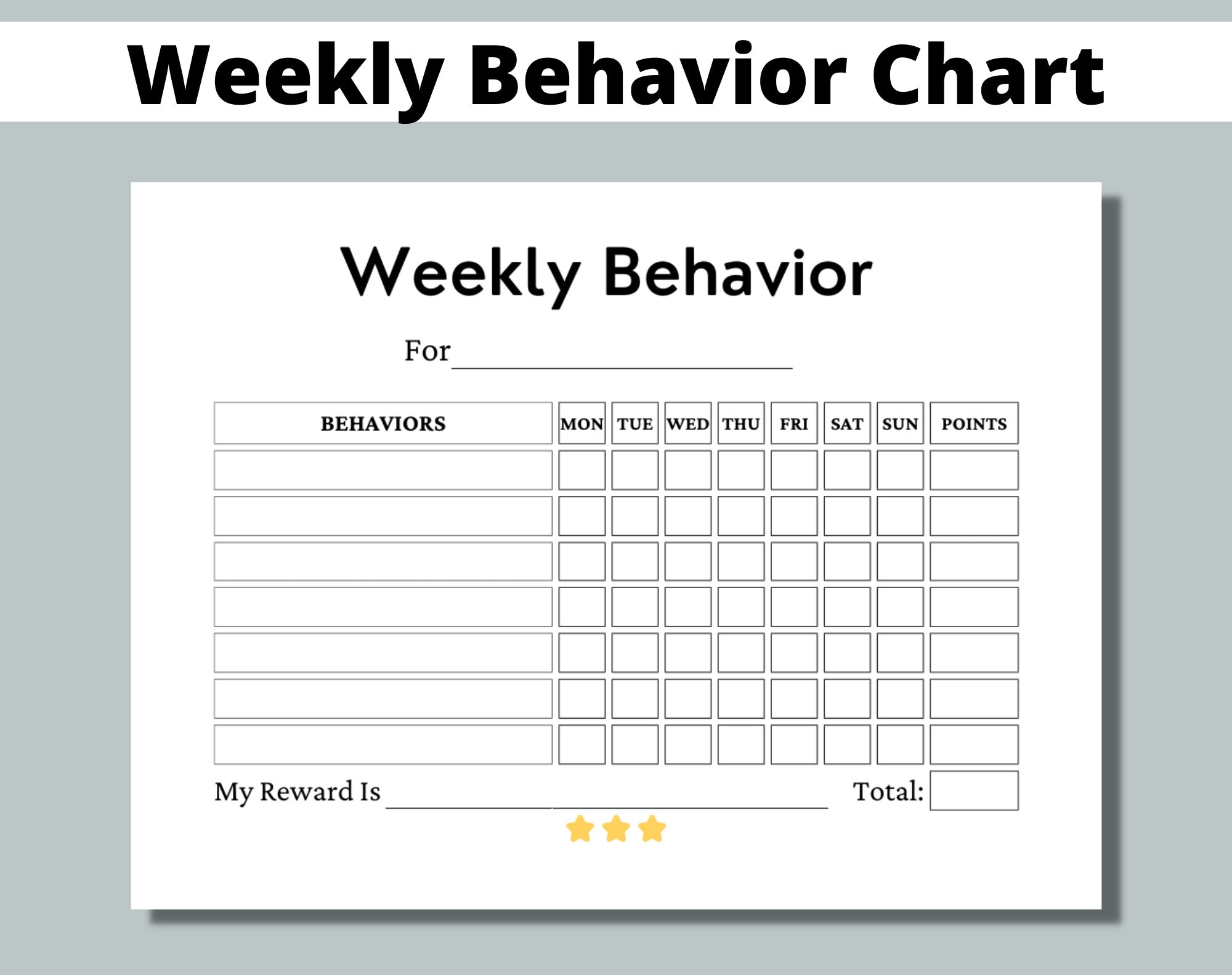 Weekly Behavior Chart Printable For Kids Students Classroom Preschool Kindergarten Home Points Reward Chart Sticker Chart Etsy Israel