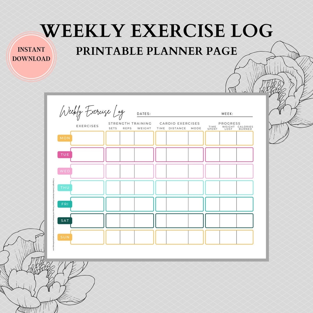 Weekly Fitness Planner Printable Exercise Journal Workout Log Etsy Weekly Fitness Planner Printable Exercise Journal Workout Log Etsy