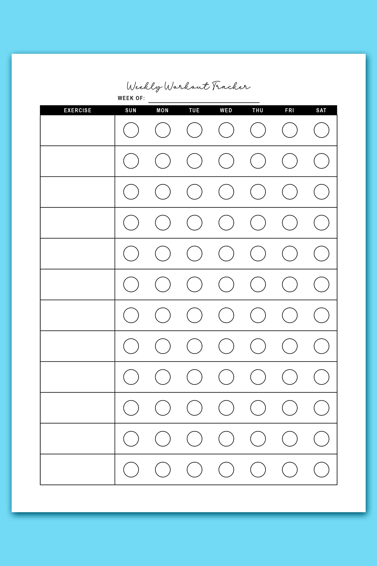 Printable Weekly Exercise Chart Printable Weekly Exercise Chart