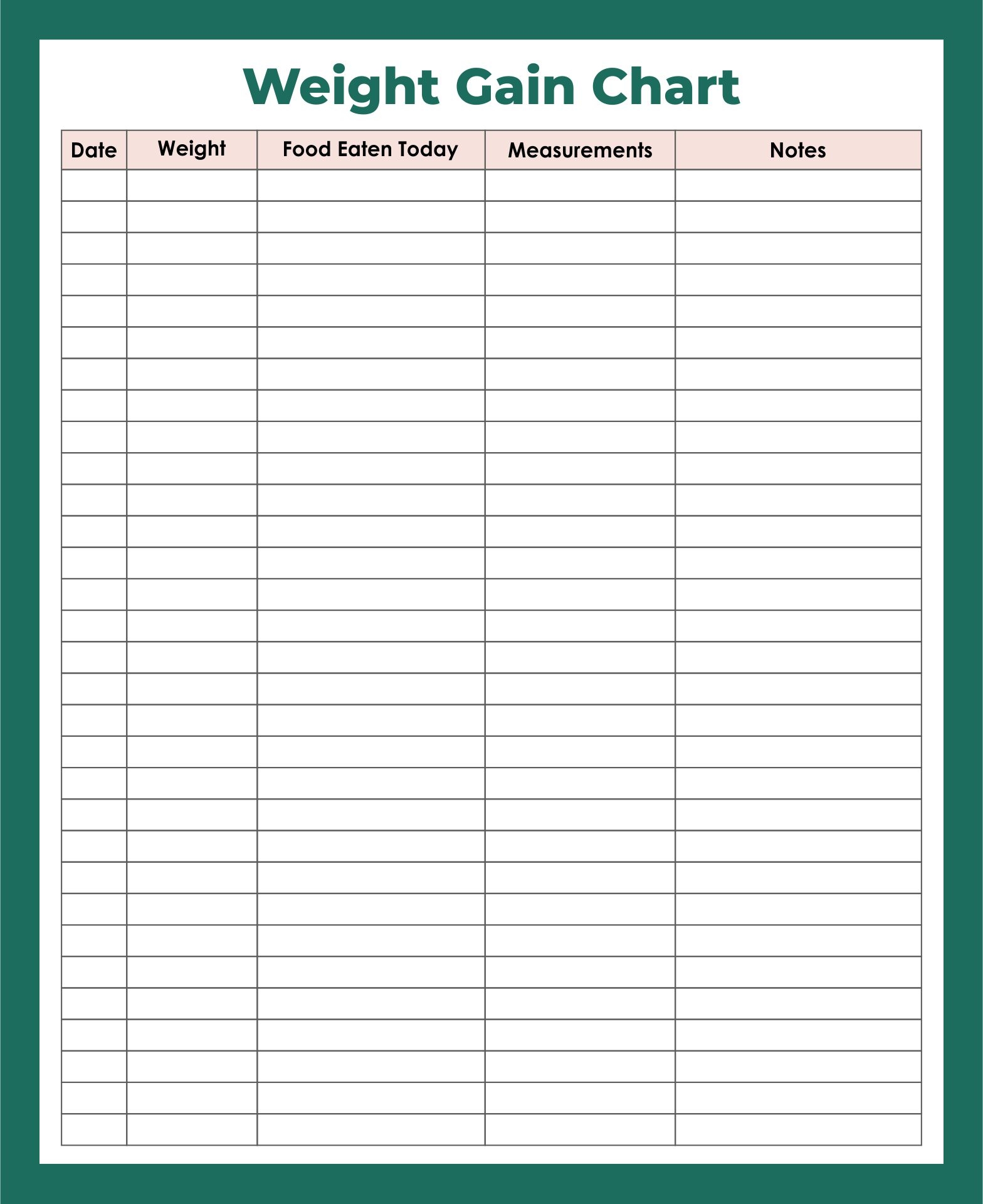 Printable Weight Chart Template Printable Weight Chart Template