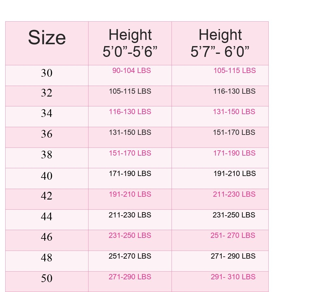 Size Chart For Weight Loss Size Chart For Weight Loss