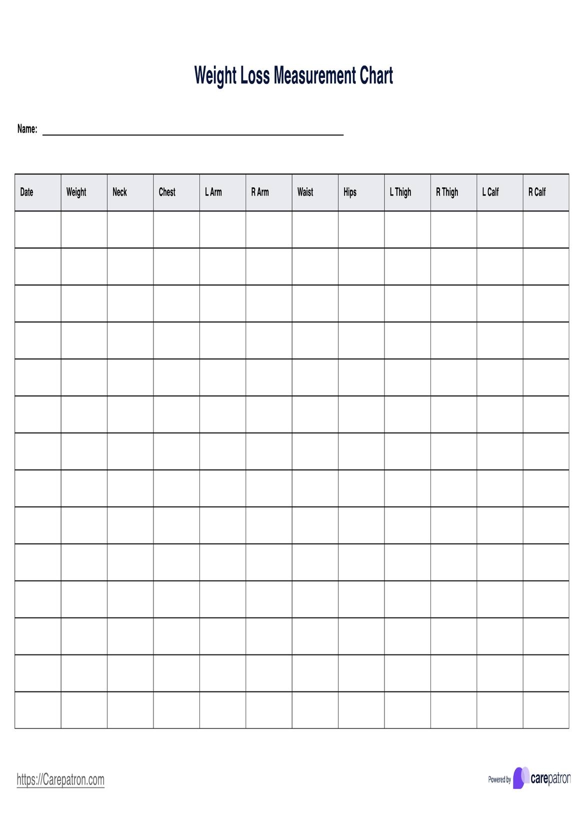 Printable Weight Loss Body Measurement Chart