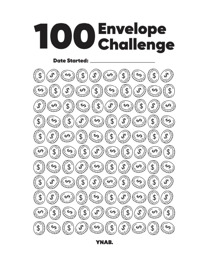 Printable 100 Envelope Challenge Chart Template