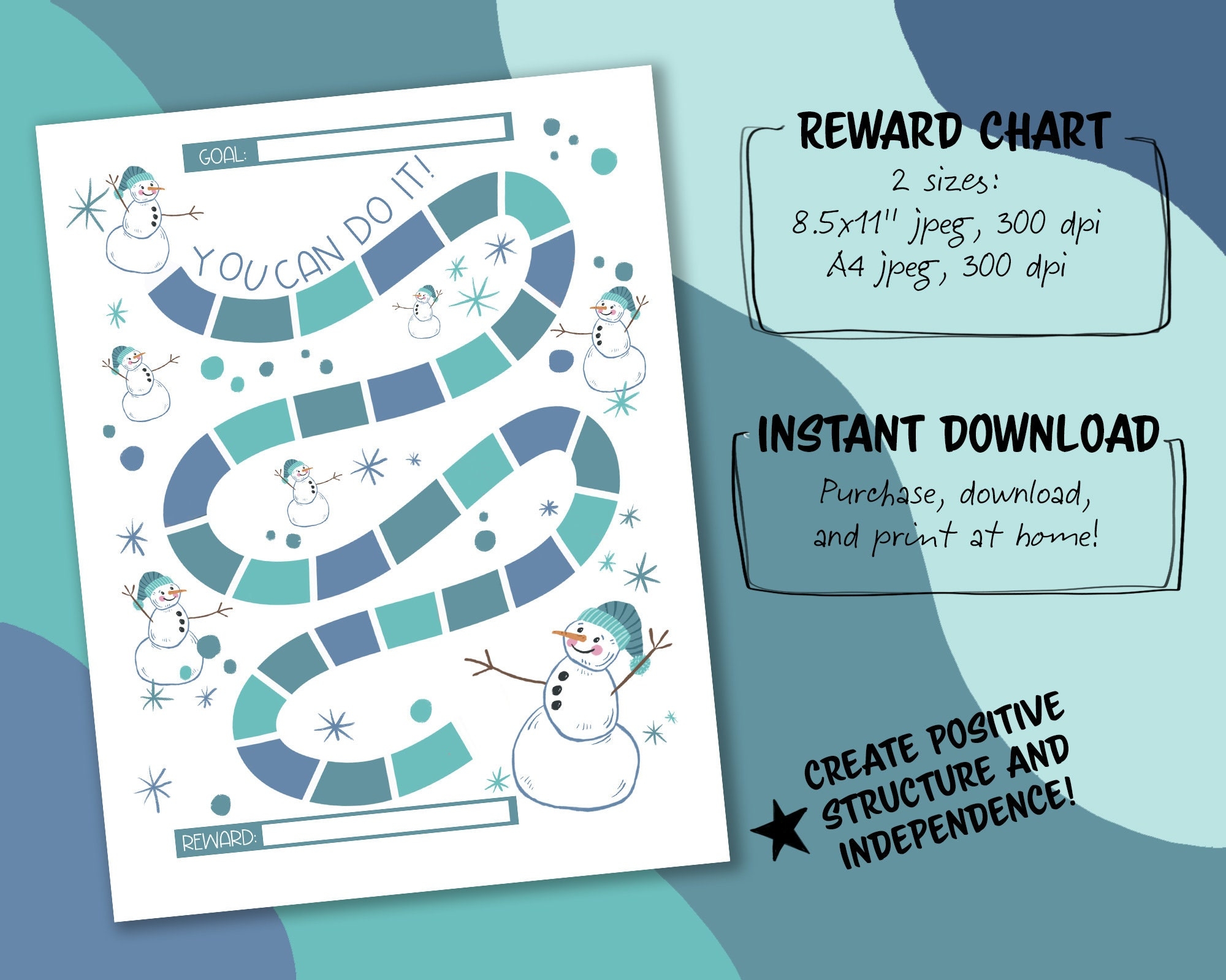 Winter Snowman Reward Chart For Kids instant Download Etsy