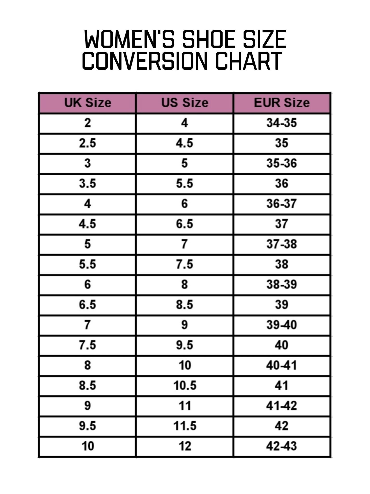 Women s Shoe Size Conversion Chart Shoe Guide Size Guide Instant Printable Digital Download Etsy Women s Shoe Size Conversion Chart Shoe Guide Size Guide Instant Printable Digital Download Etsy