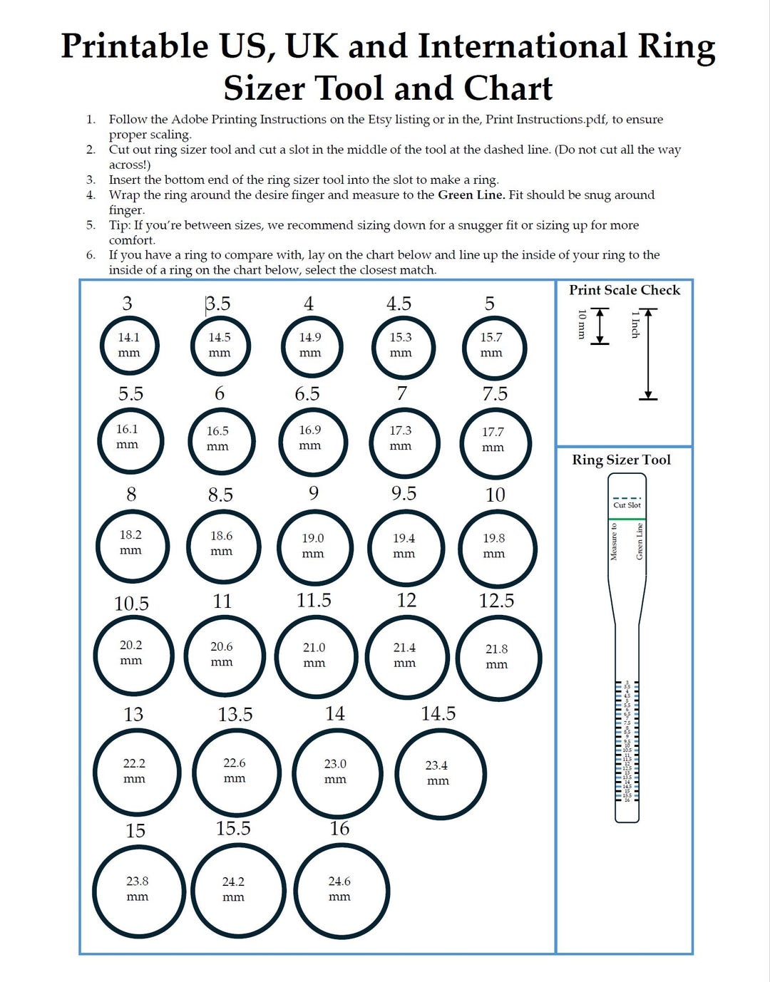 Womens Ring Bering Ring Sizes Printable Ring Sizer Tool US UK International Size Chart PDF Womens Ring Bering Ring Sizes Printable Ring Sizer Tool US UK International Size Chart PDF